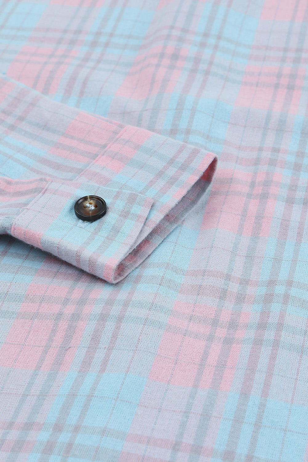 Pink Collared Neckline Plaid Pattern Long Sleeve Shirt