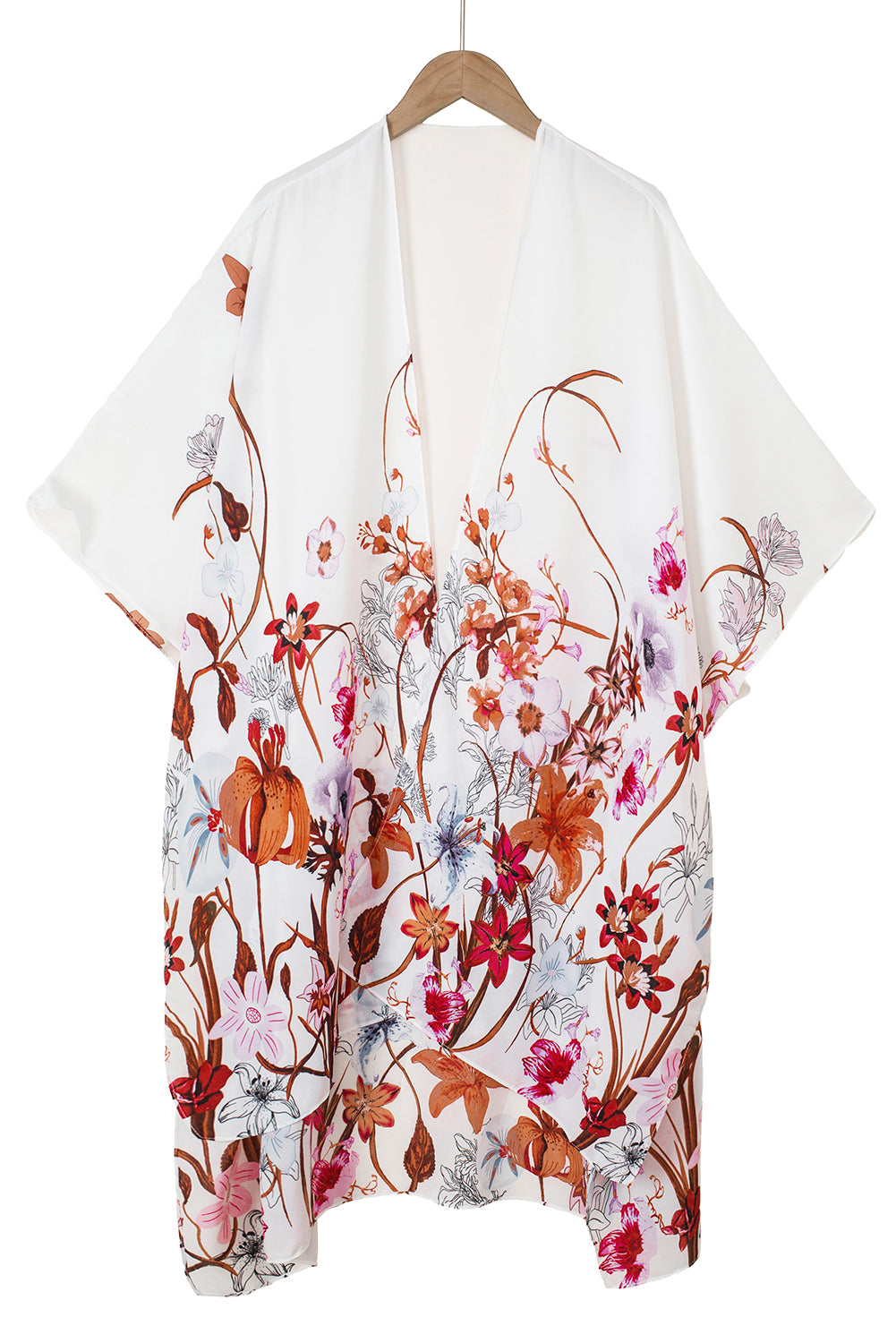 Multicolor Kimono Sleeve Floral Print Graceful Cover Up