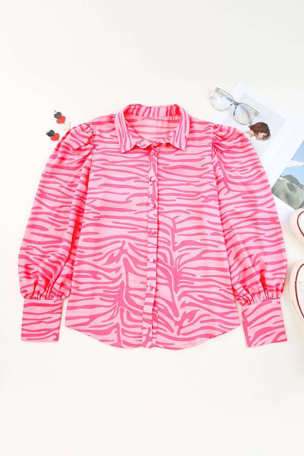 Rožnata majica z rokavi z zebrastim potiskom