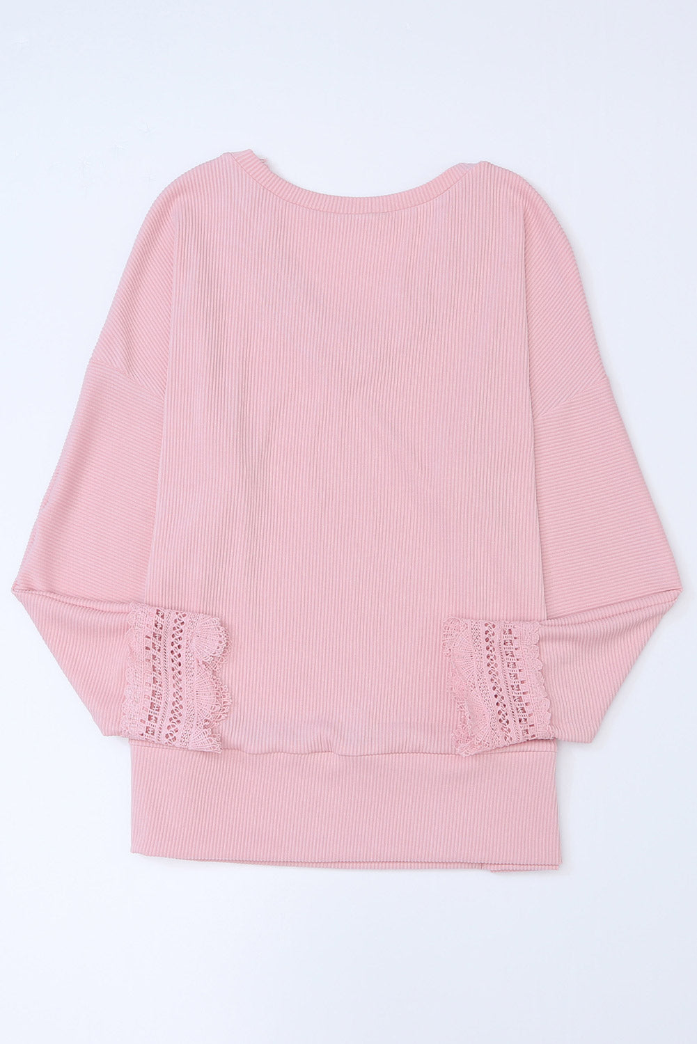 Majica dugih rukava s V izrezom od ružičaste rebraste teksture