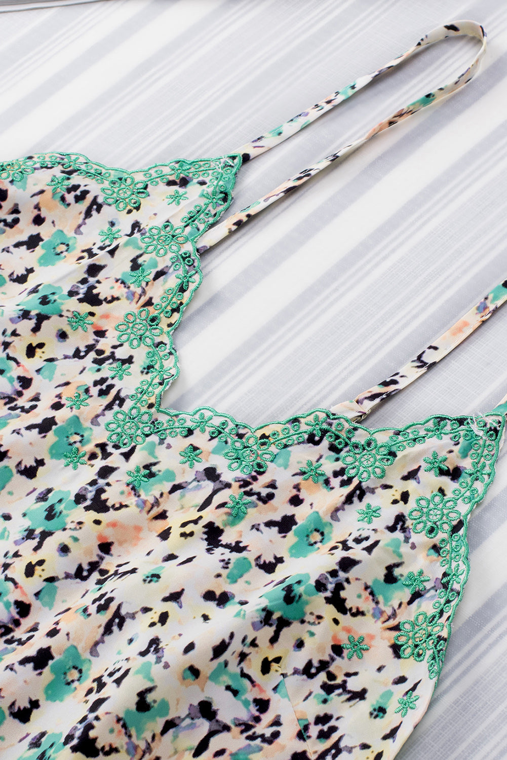 Green Embroidered Boho Floral Camisole