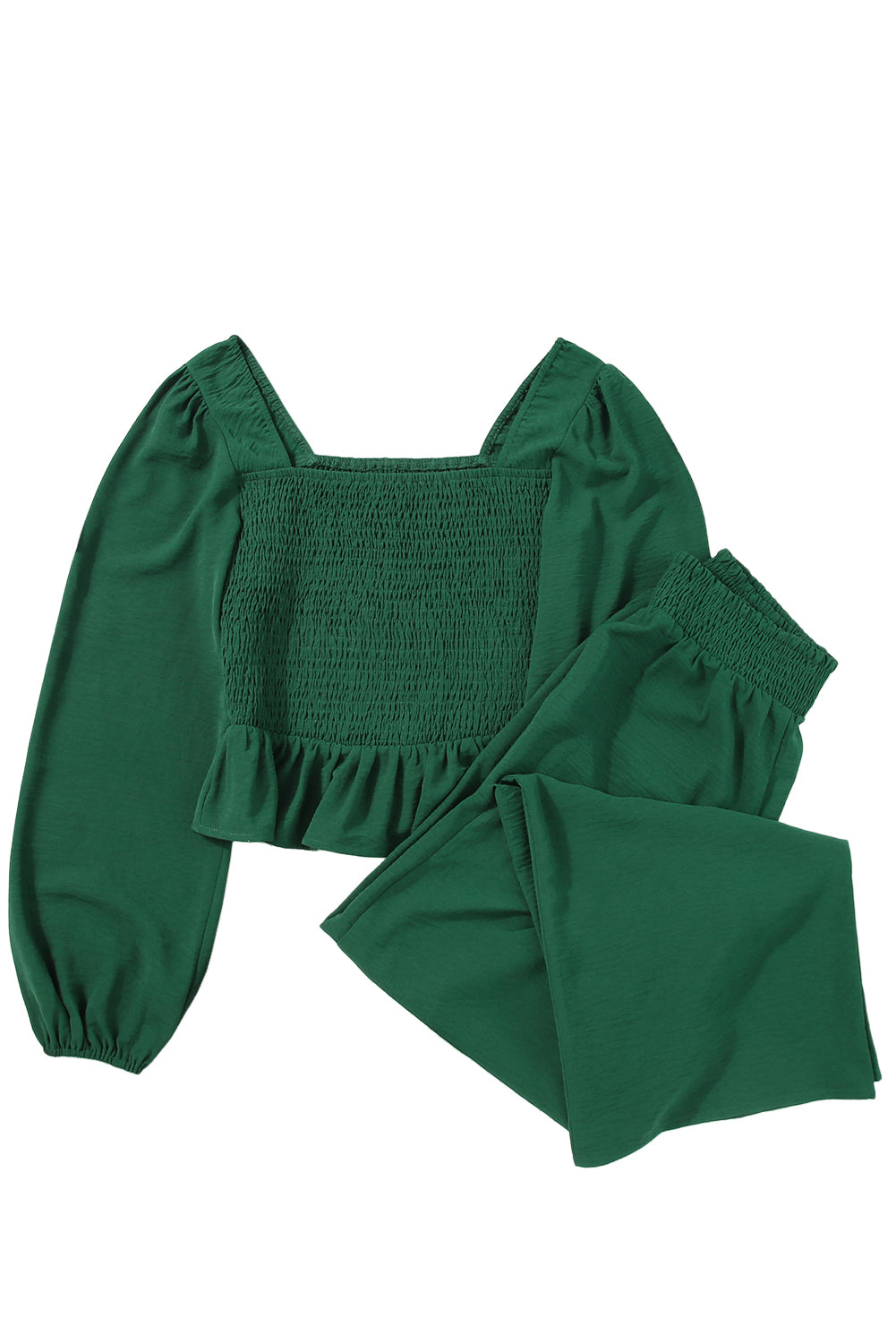 Set top e pantaloni peplo con scollo quadrato verde