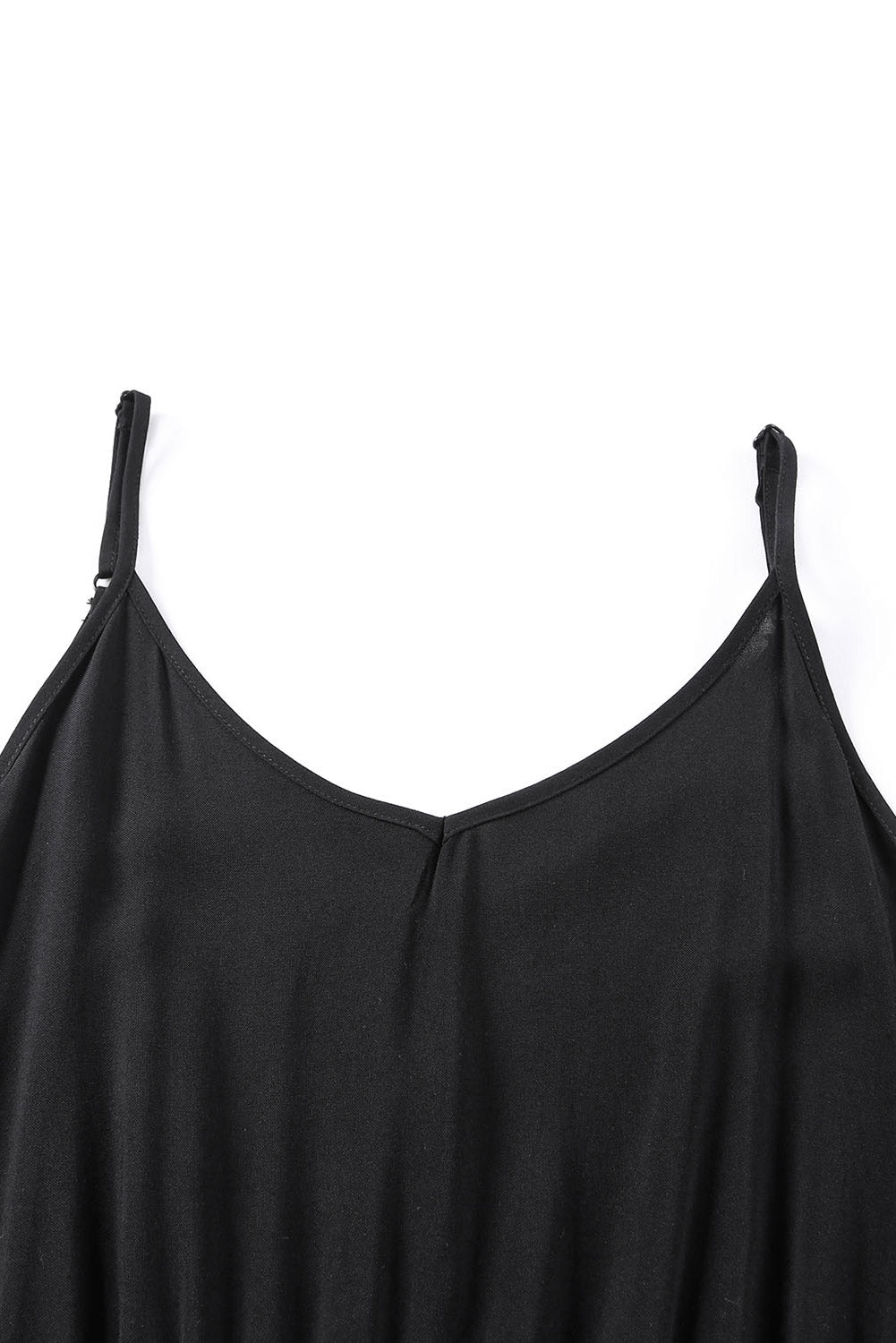 Crna duga haljina bez rukava s V izrezom blokova boja