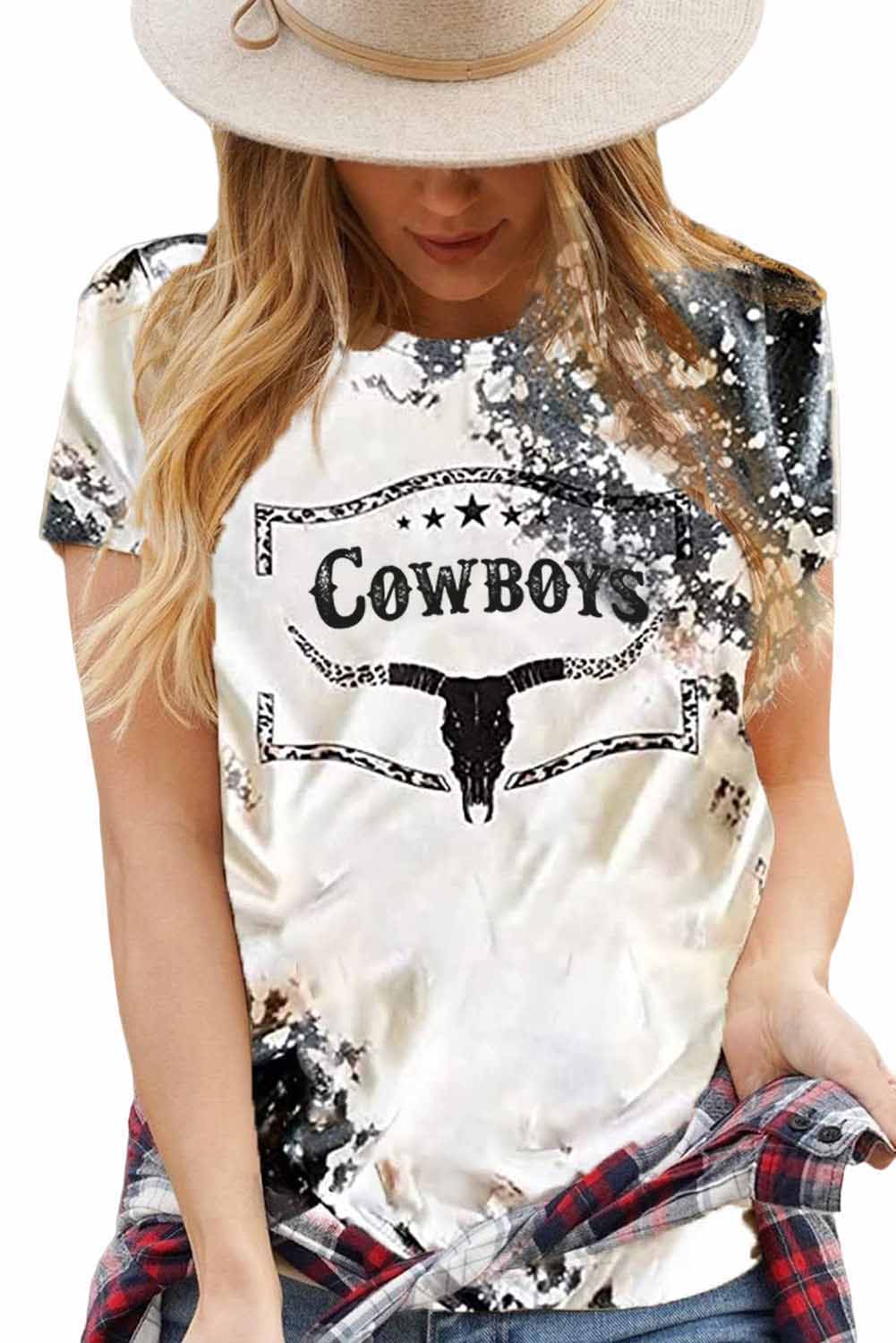 T-shirt con grafica grigia in corno di mucca occidentale