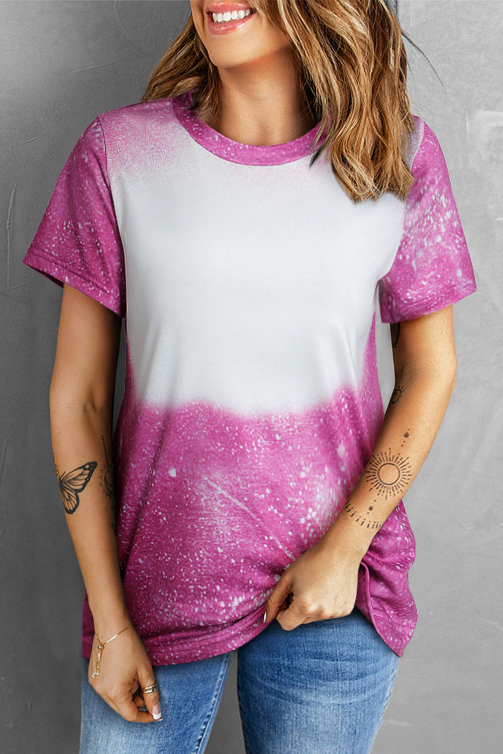 Rose Blank Grafik gebleichtes T-Shirt mit Rundhalsausschnitt
