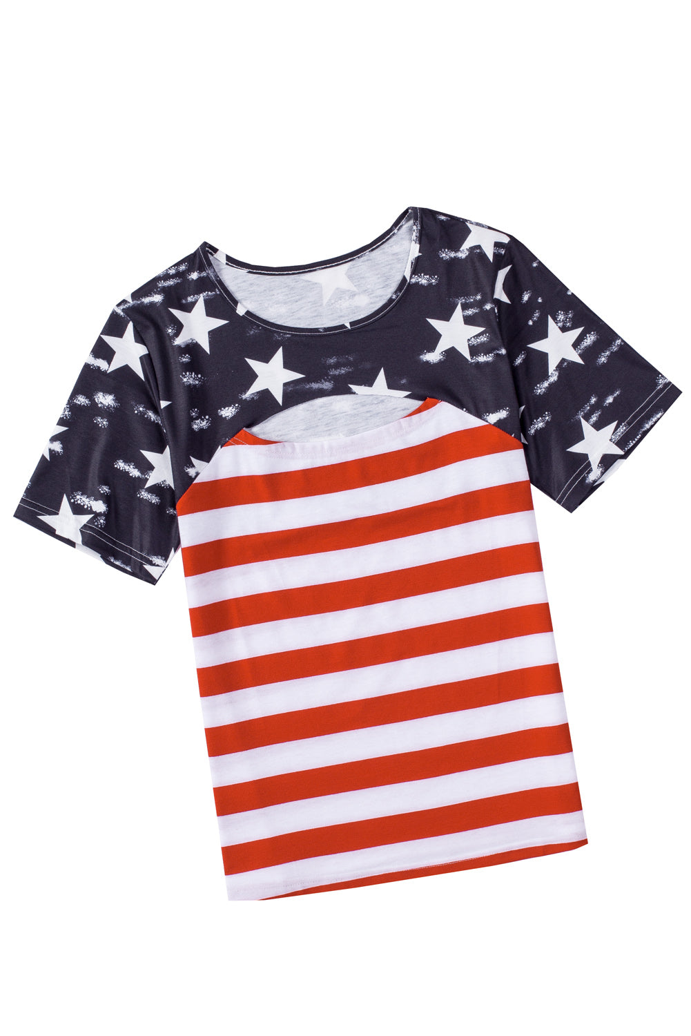 Schwarzes kontrastierendes T-Shirt mit Ausschnitten der amerikanischen Flagge