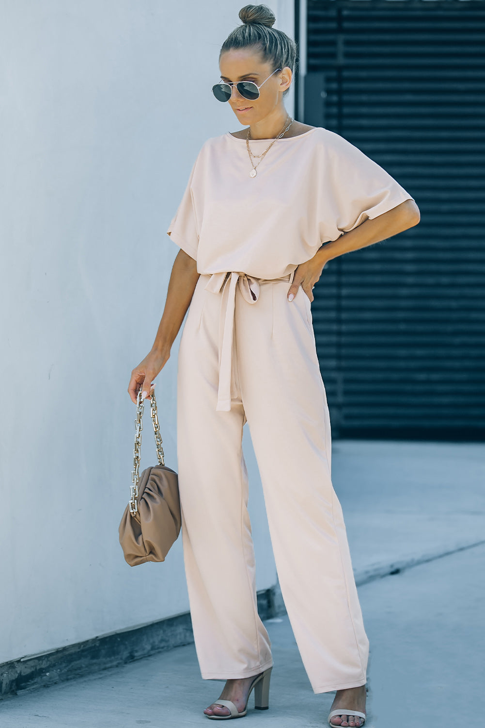 Gray Oh So Glam Belted Wide Leg Jumpsuit