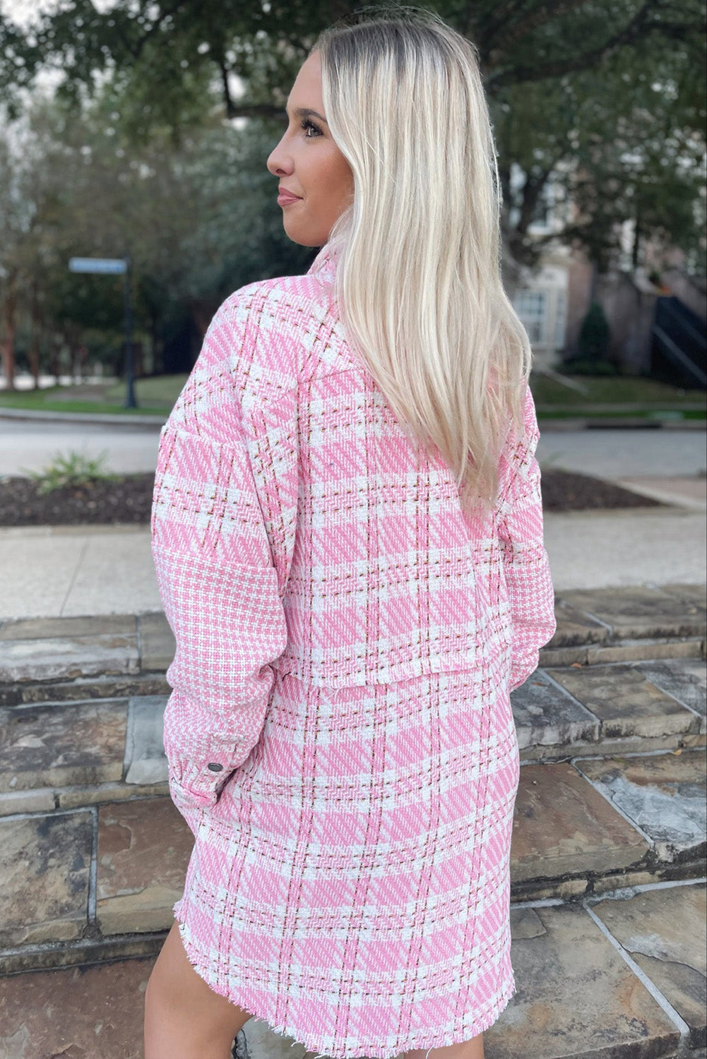 Predimenzionirana ružičasta jakna od tvida
