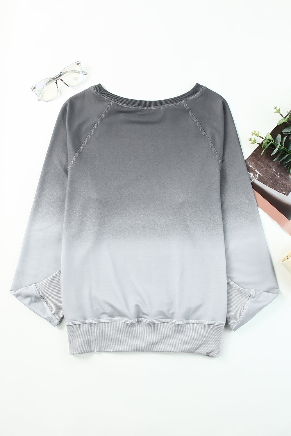 Sweat-shirt gris ombré à col rond et manches longues