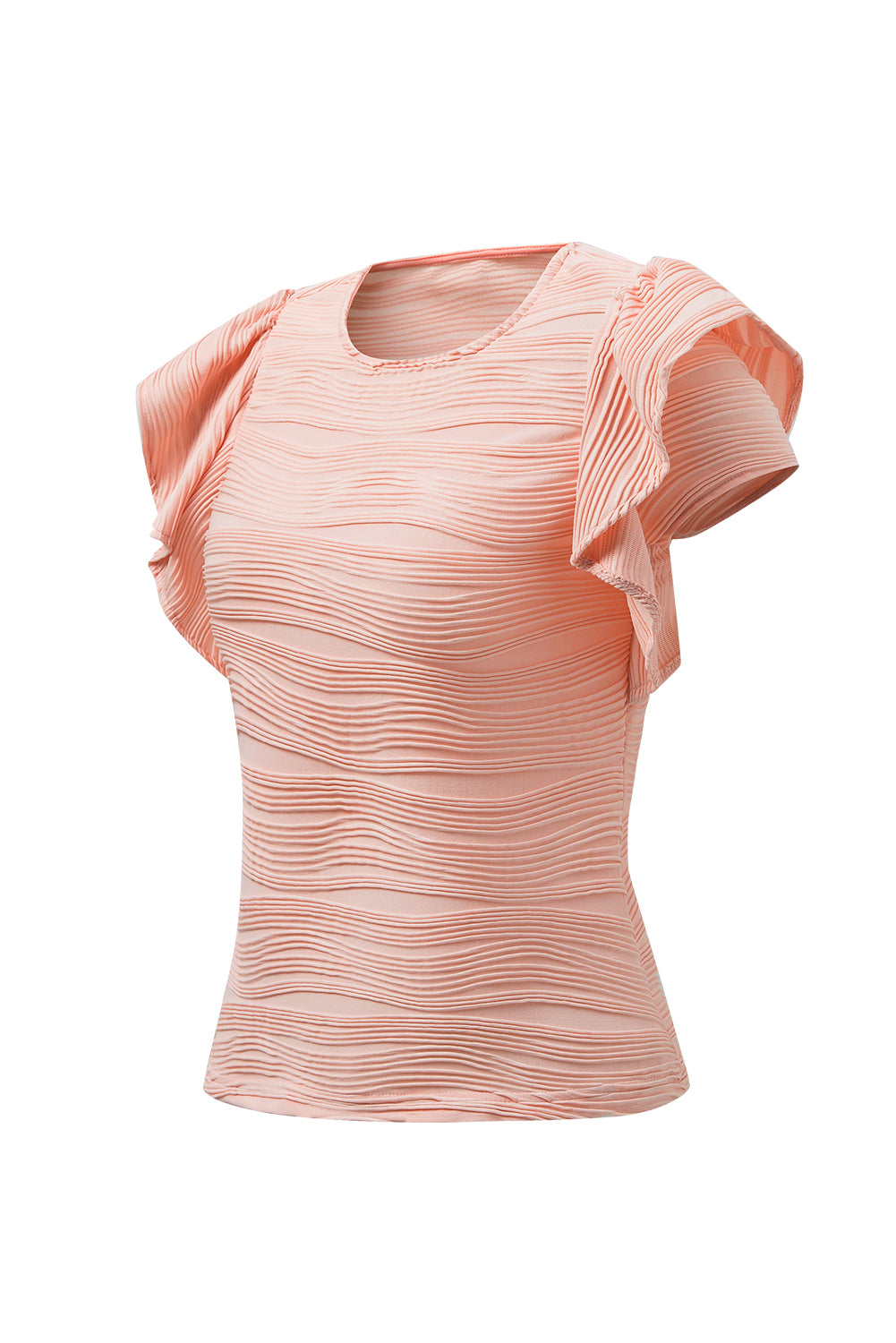 Majica z rokavi z valovitimi robovi marelično rožnate barve
