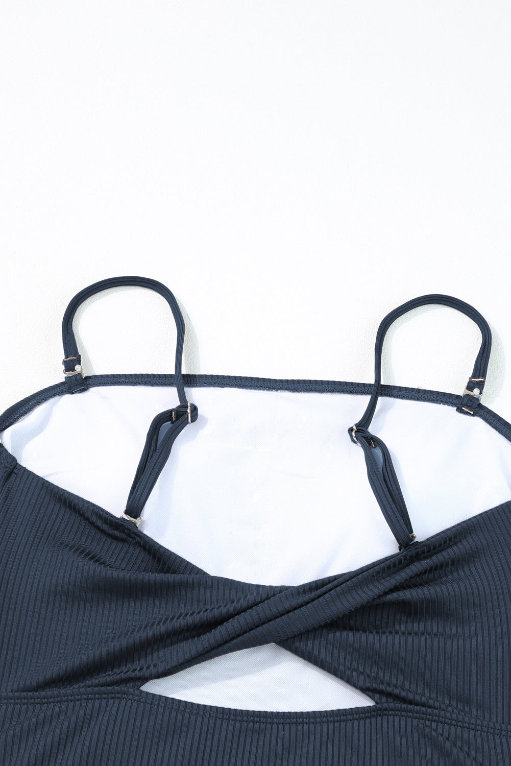 Marineblauer, gerippter, seitlicher, ausgeschnittener Badeanzug mit Kordelzug