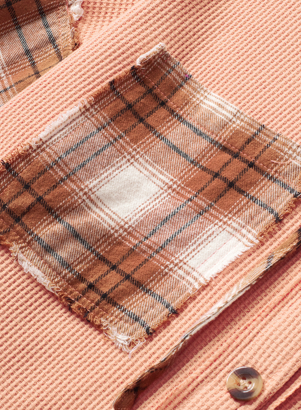 Giacca con cappuccio patchwork scozzese in maglia waffle kaki