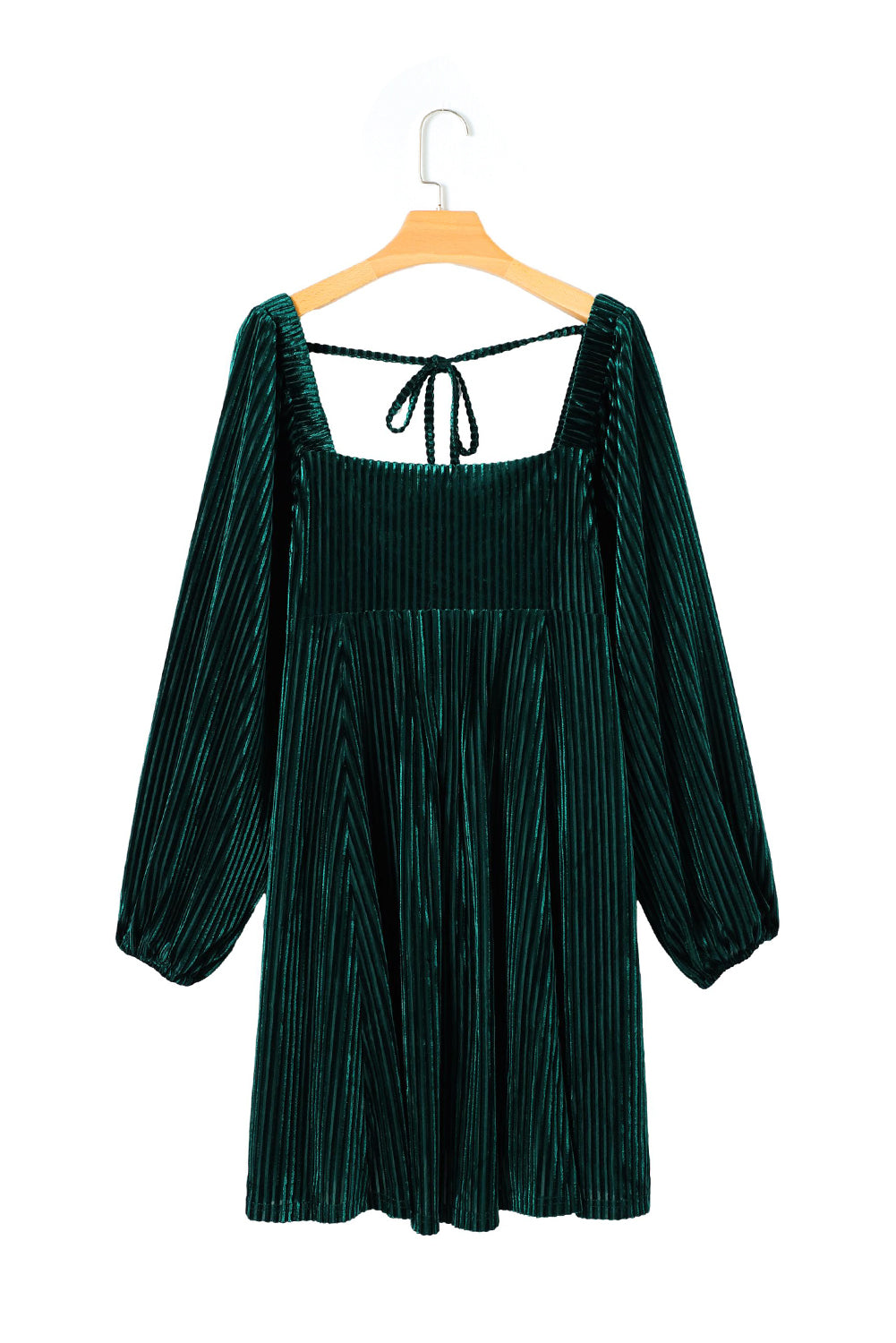 Grünes Babydoll-Kleid aus Samt mit eckigem Ausschnitt und Schnürung am Rücken
