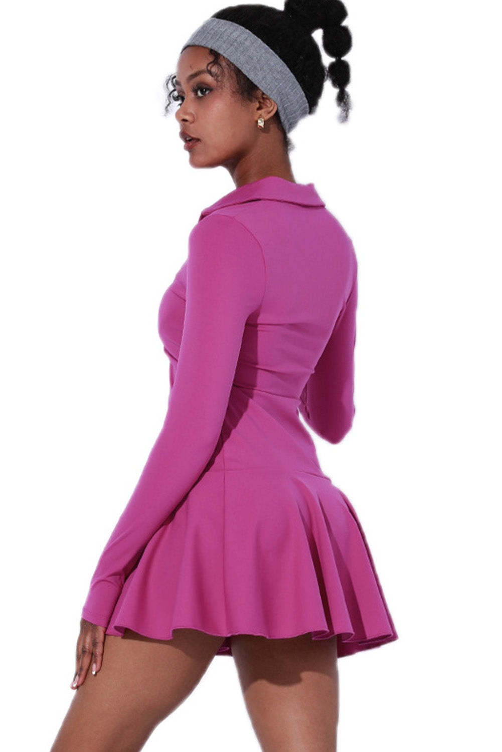 Robe de sport active rose vif à col en V et manches longues