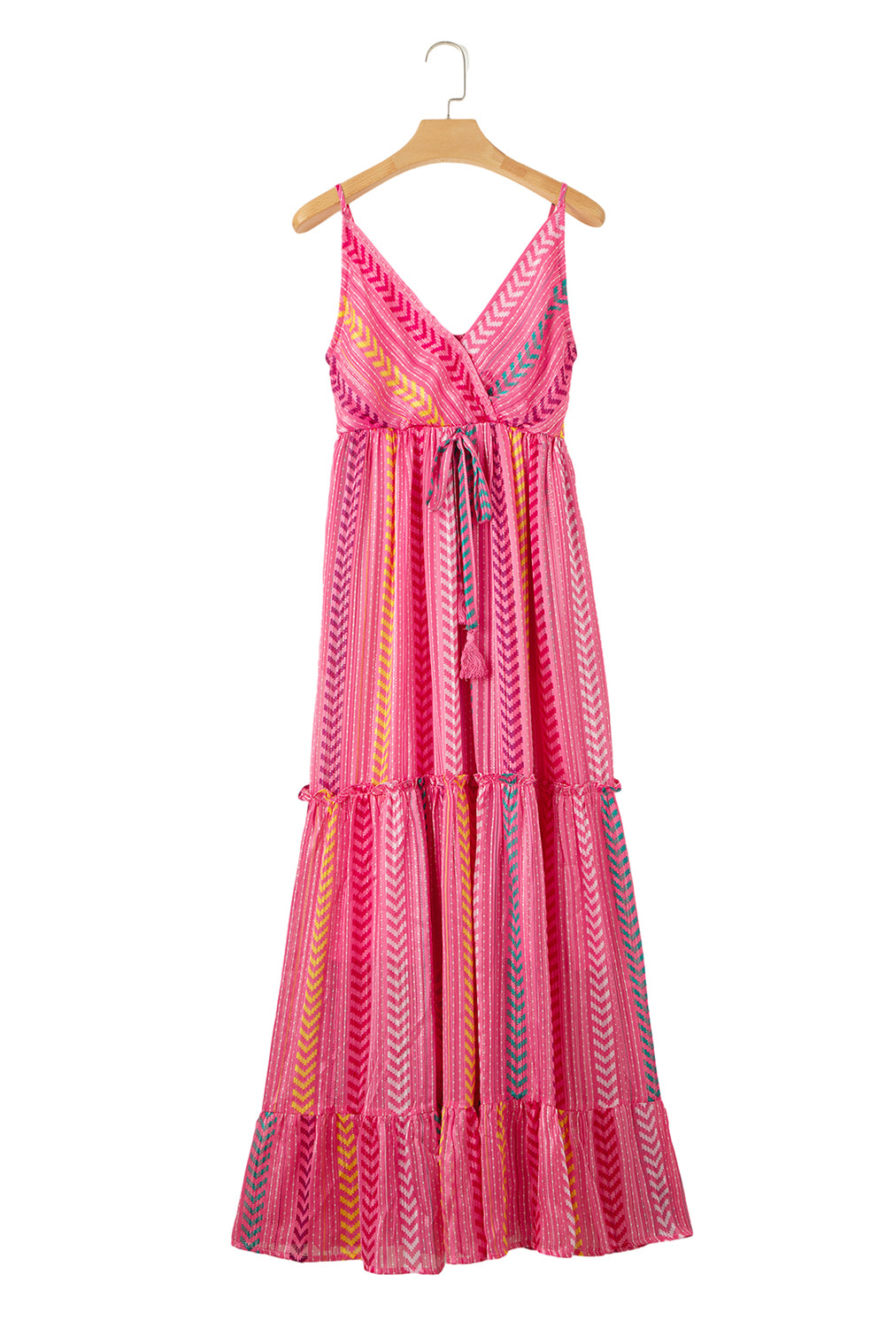 Robe longue portefeuille à pampilles et imprimé western rose à col en V