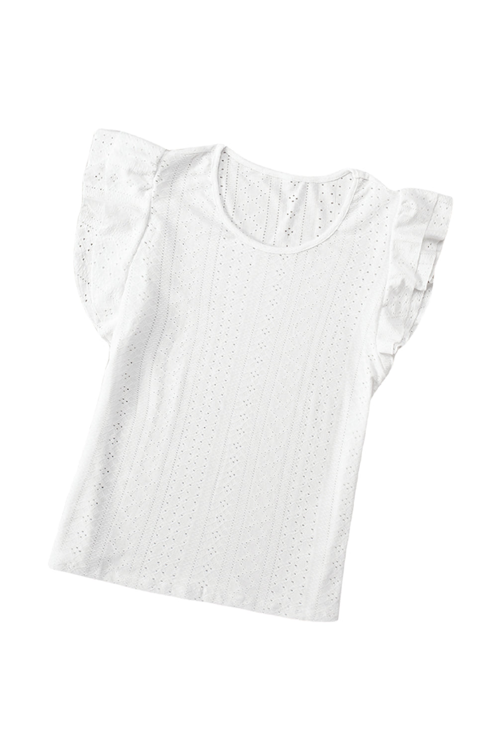Bijela bluza kratkih rukava s volanima s teksturom romba