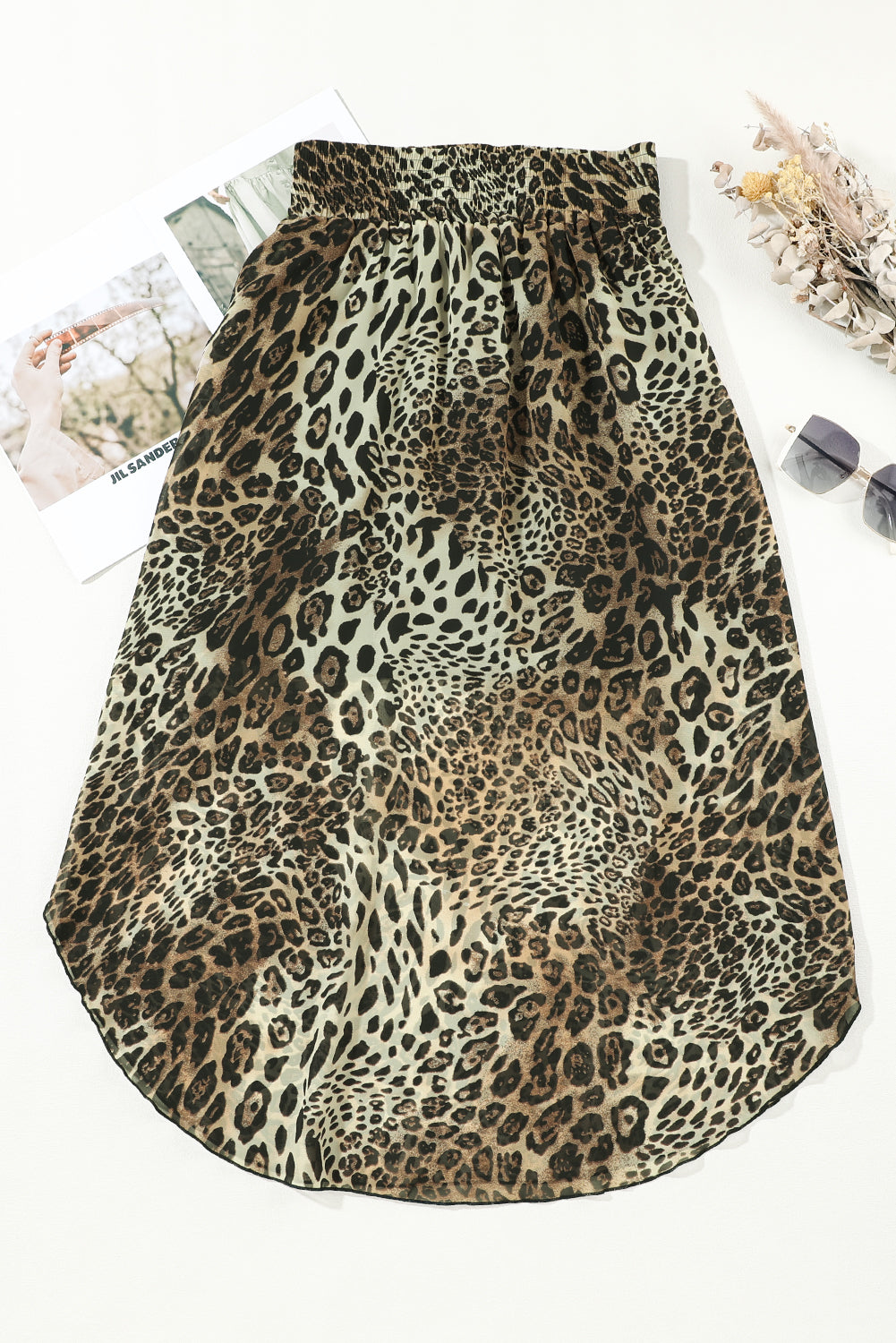 Jupe léopard taille smockée