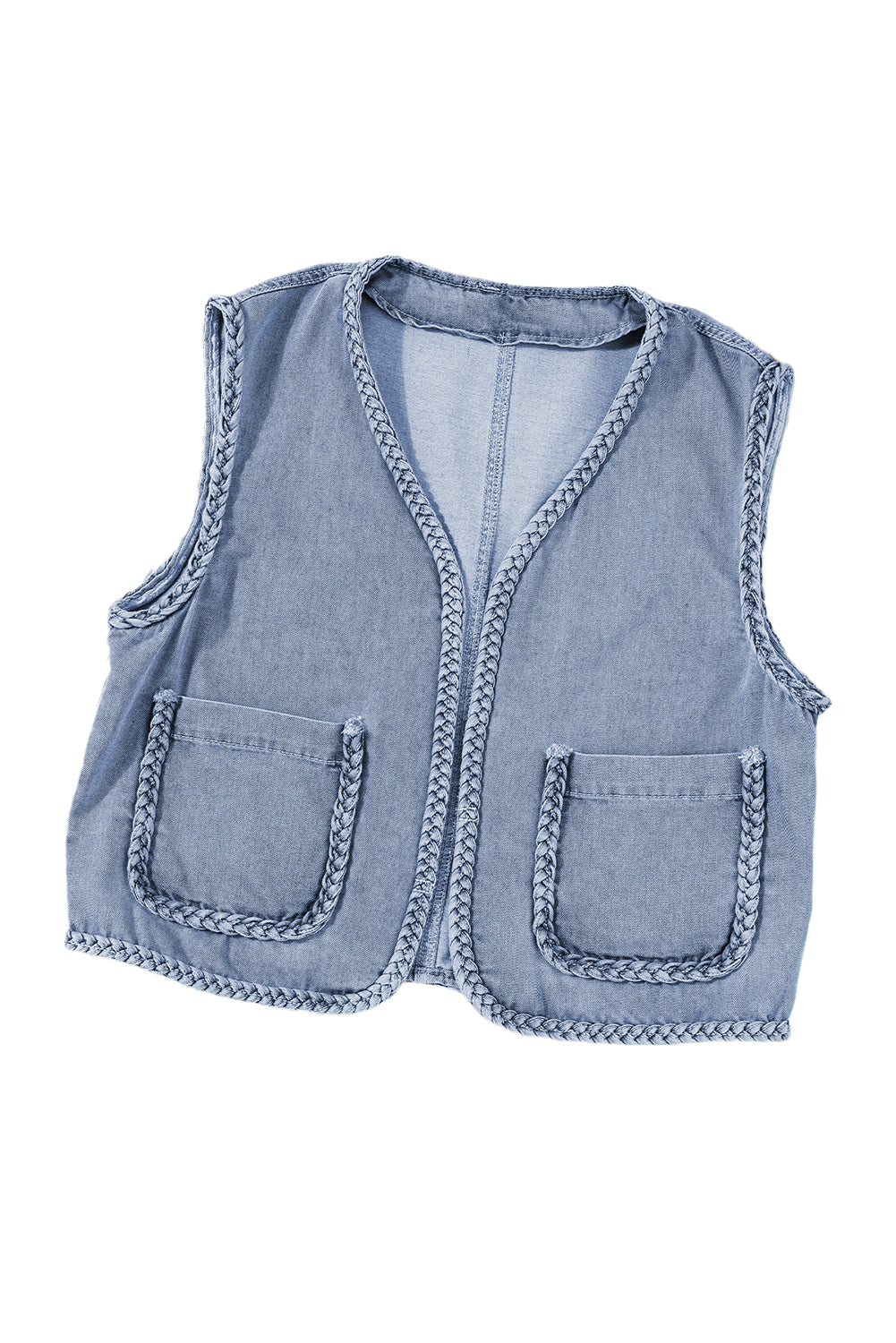 Ashleigh Blue Braided Trim Pocketed Denim Vest