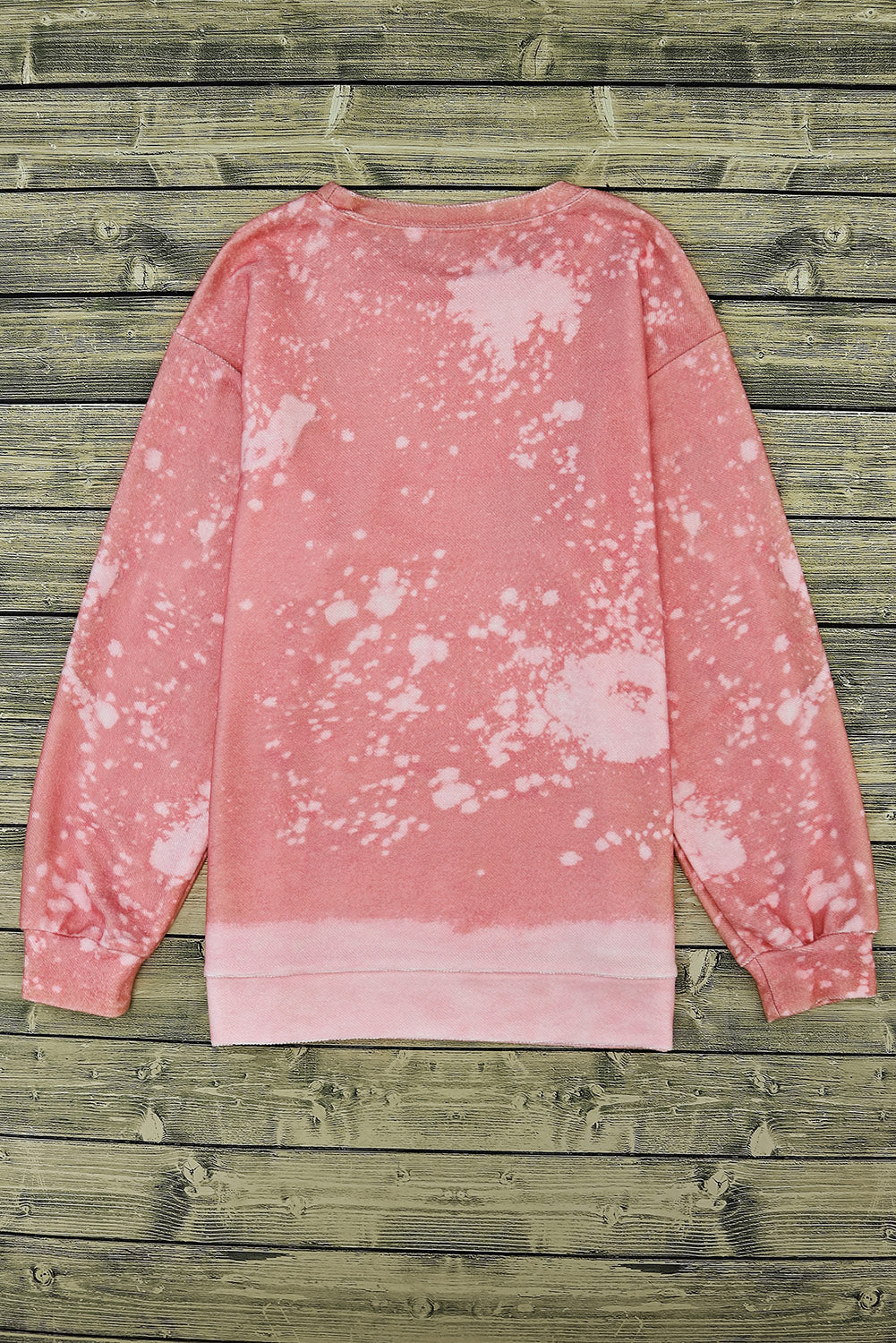 Pink Bleached Round Neck Pullover Sweatshirt