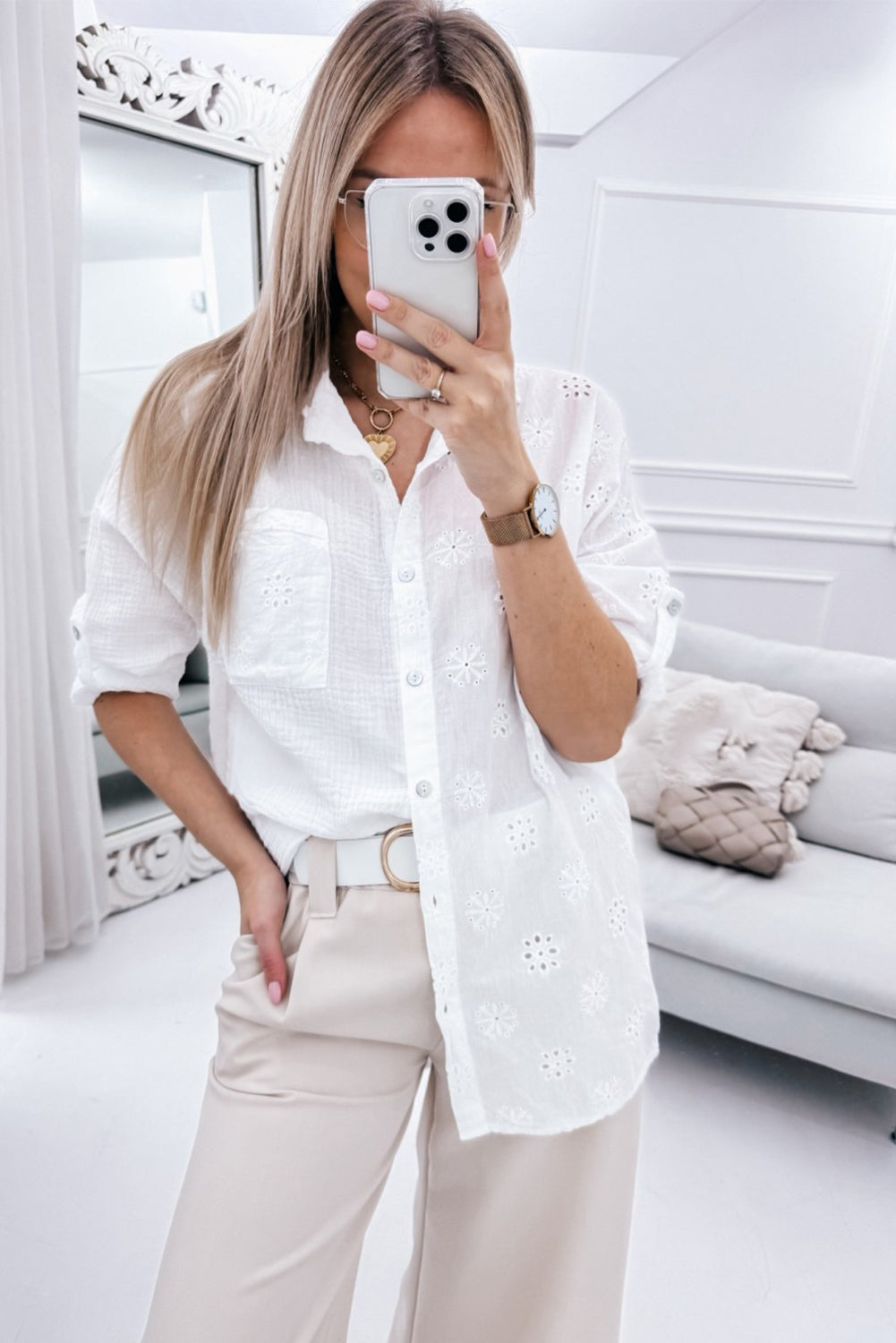 Chemise ample froissée blanche brodée anglaise