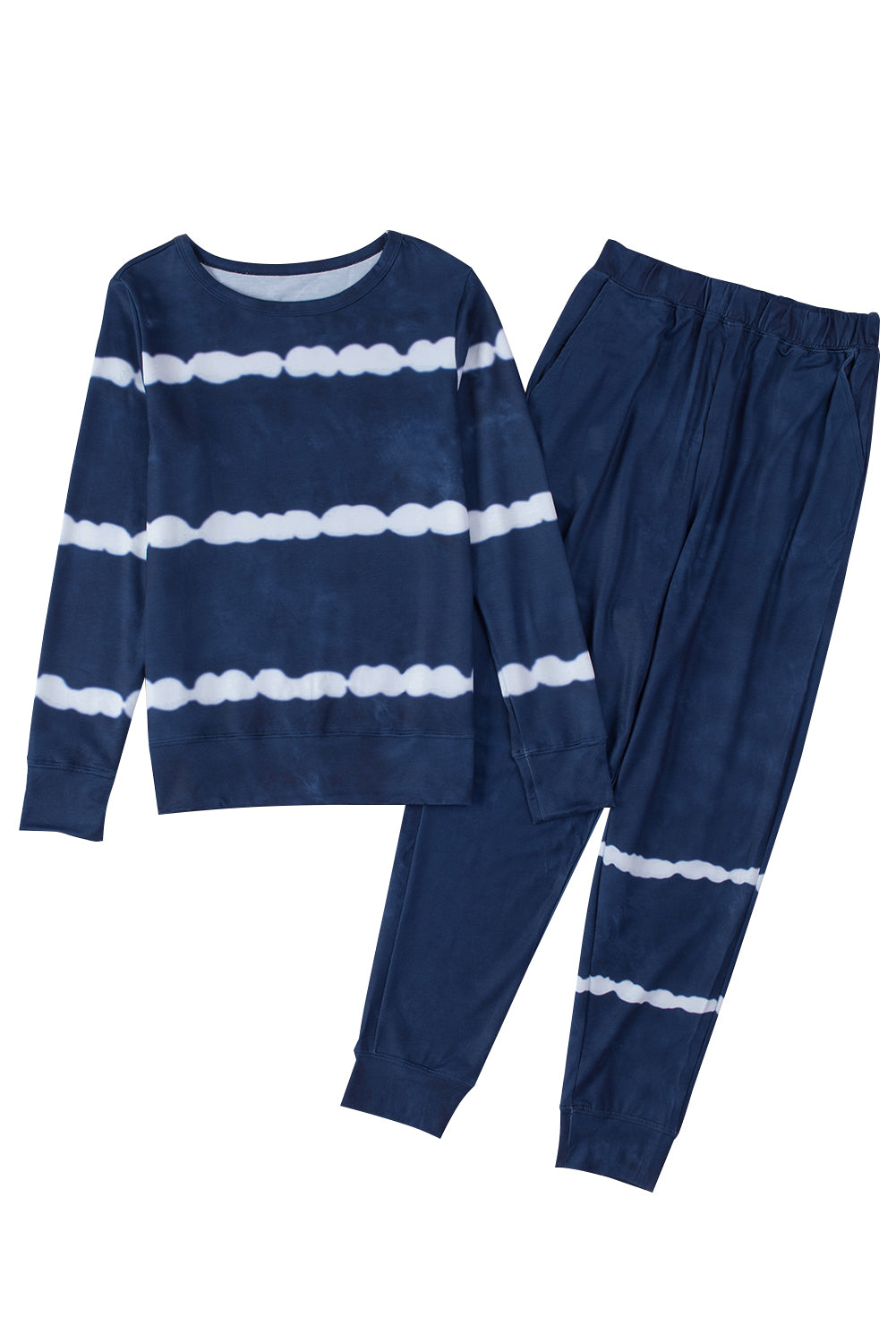 Blau gestreiftes Lounge-Set mit langen Ärmeln und Jogginghose