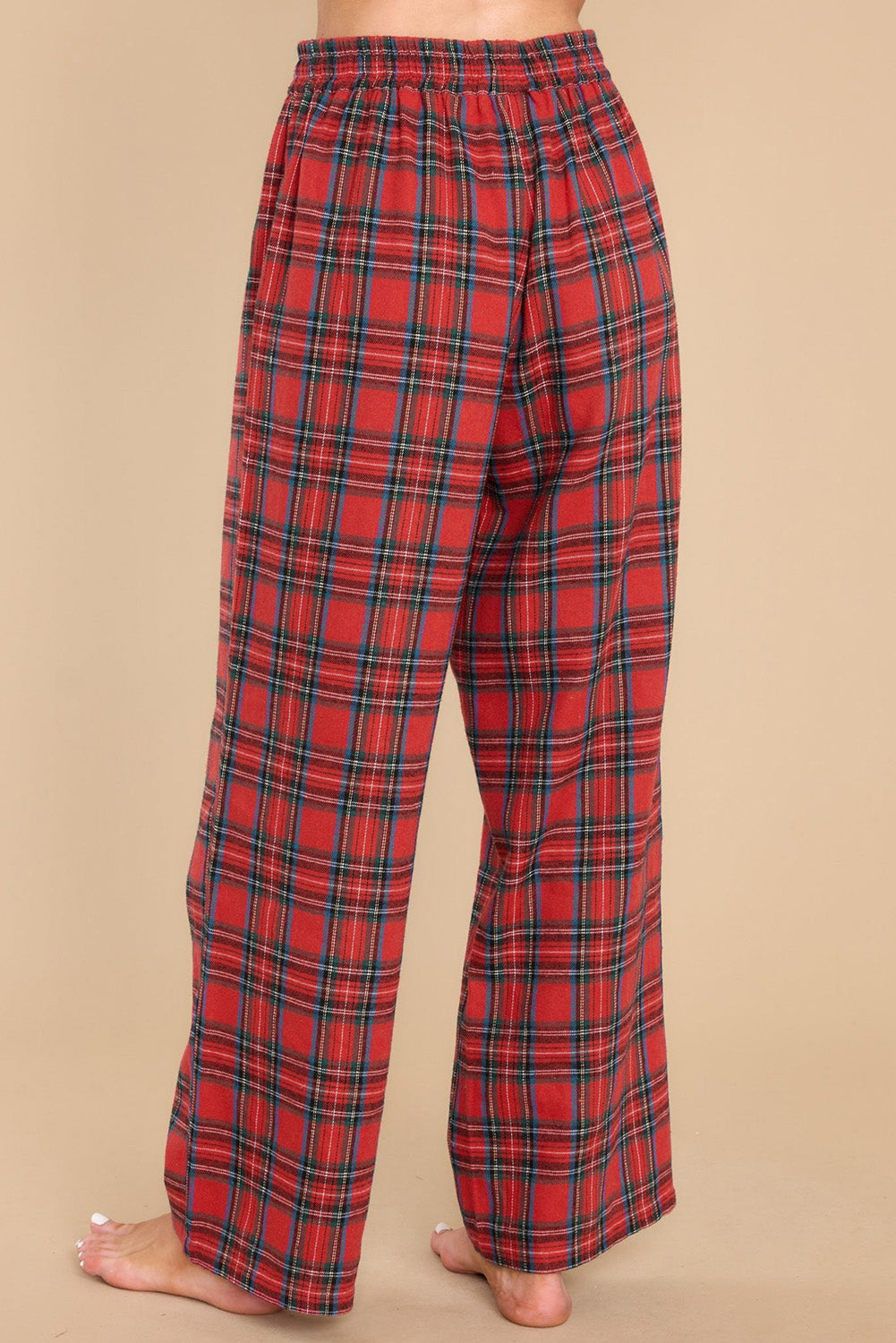 Fiery Red Tartan Plaid Print Long Sleeve Shirt and Pants Pajama Set