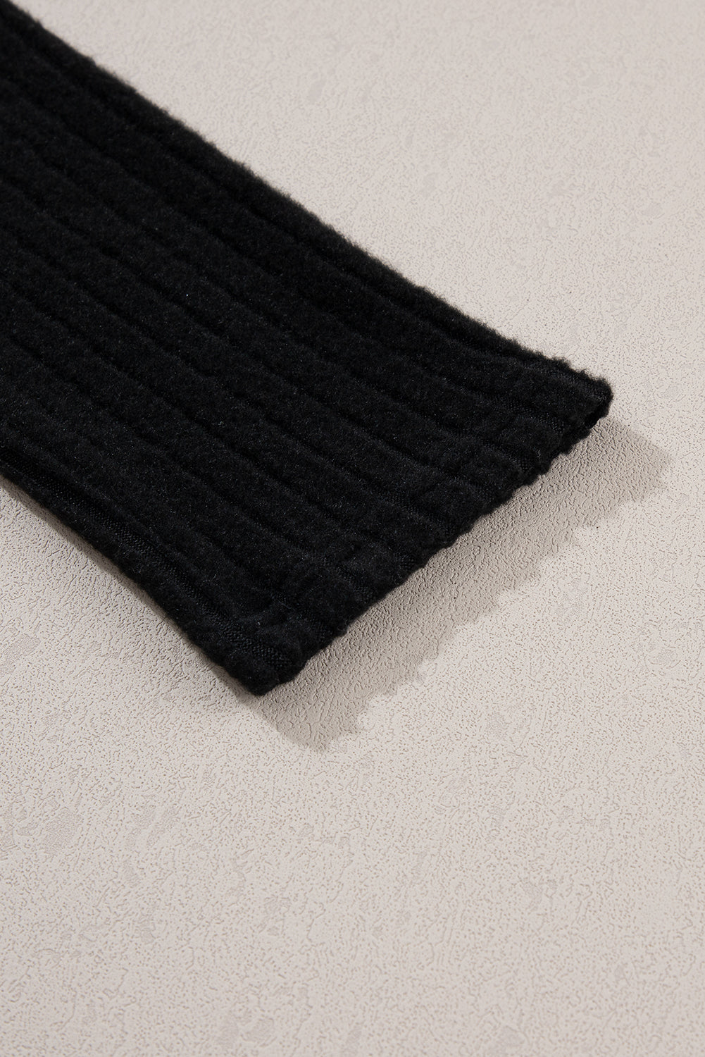Black Color Block Ribbed Half Zip Drawstring Hooded Top