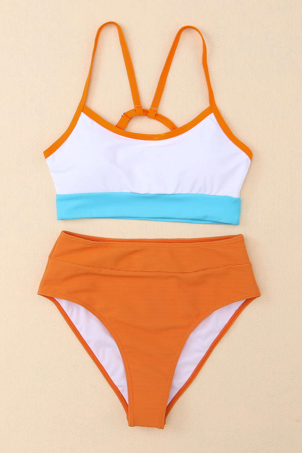 Bikini kupaći kostim visokog struka u narančastoj boji sa špageticom