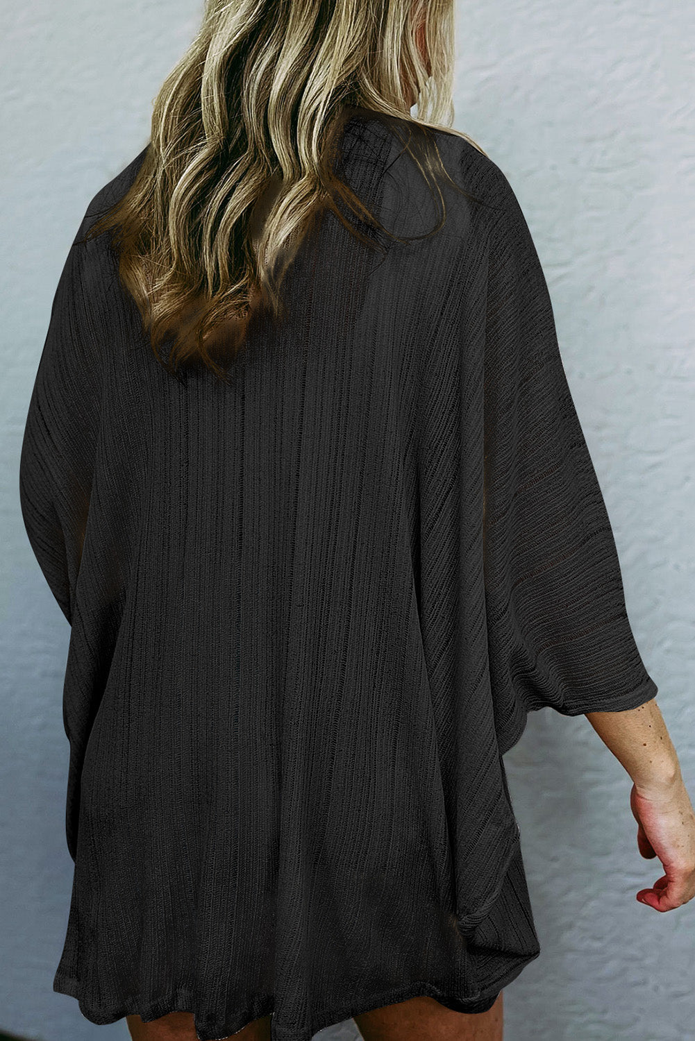 Cardigan noir à manches longues en tricot léger et transparent