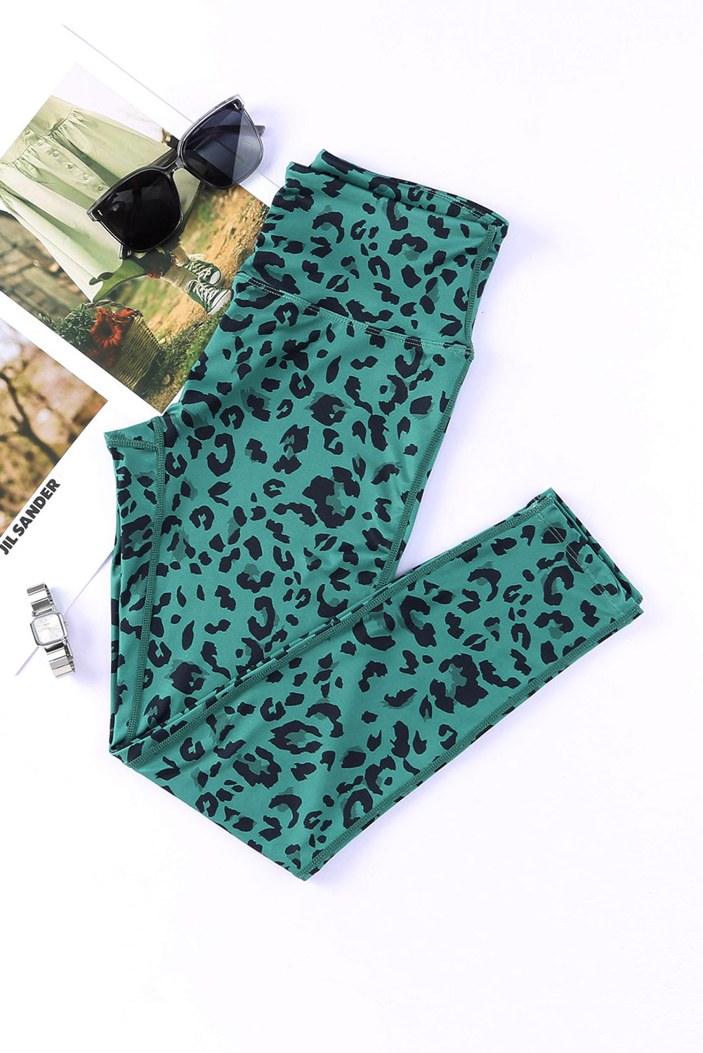 Leggings attivi con stampa leopardata classica verde
