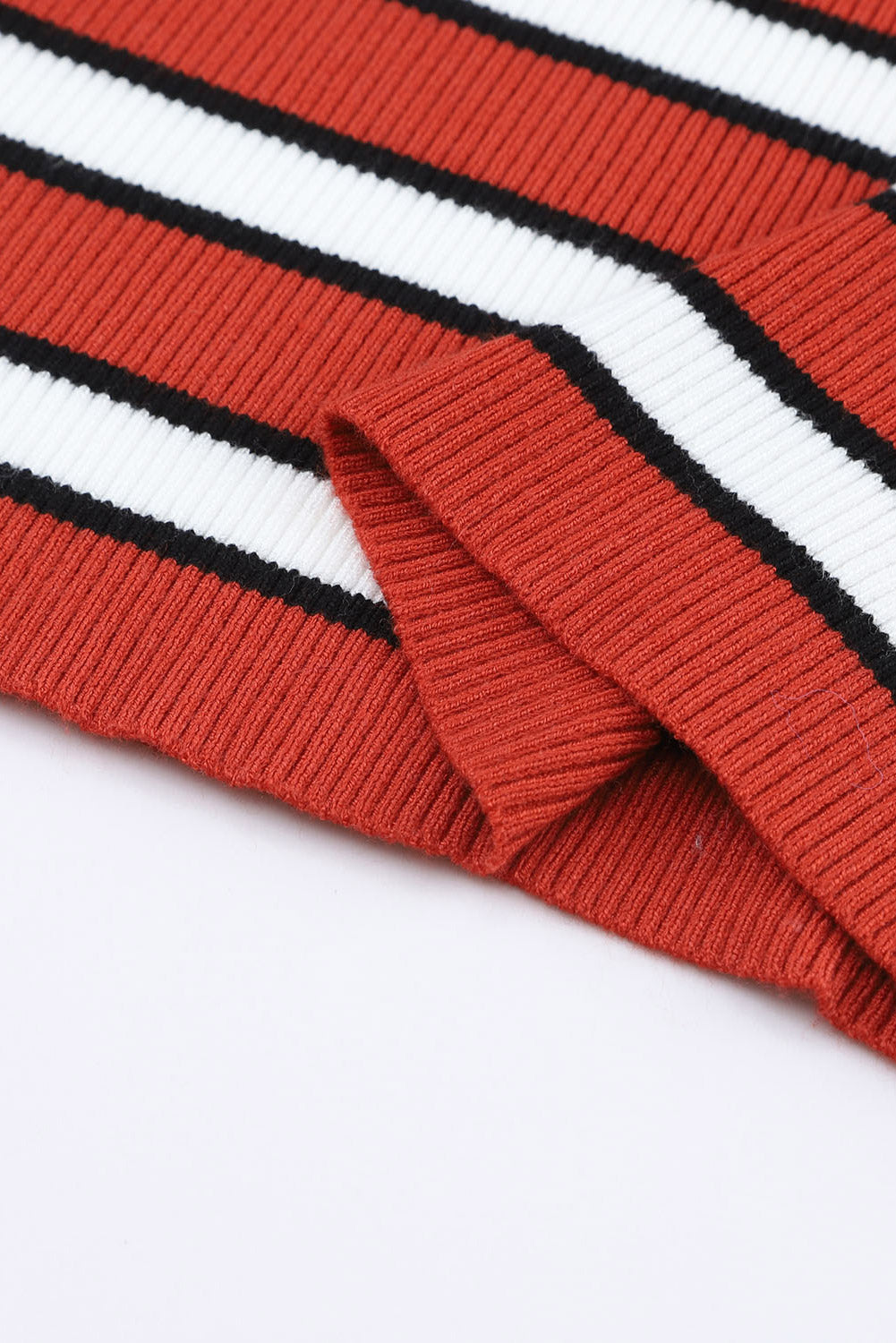 Green Striped Print Ribbed Knit Slim Fit Top