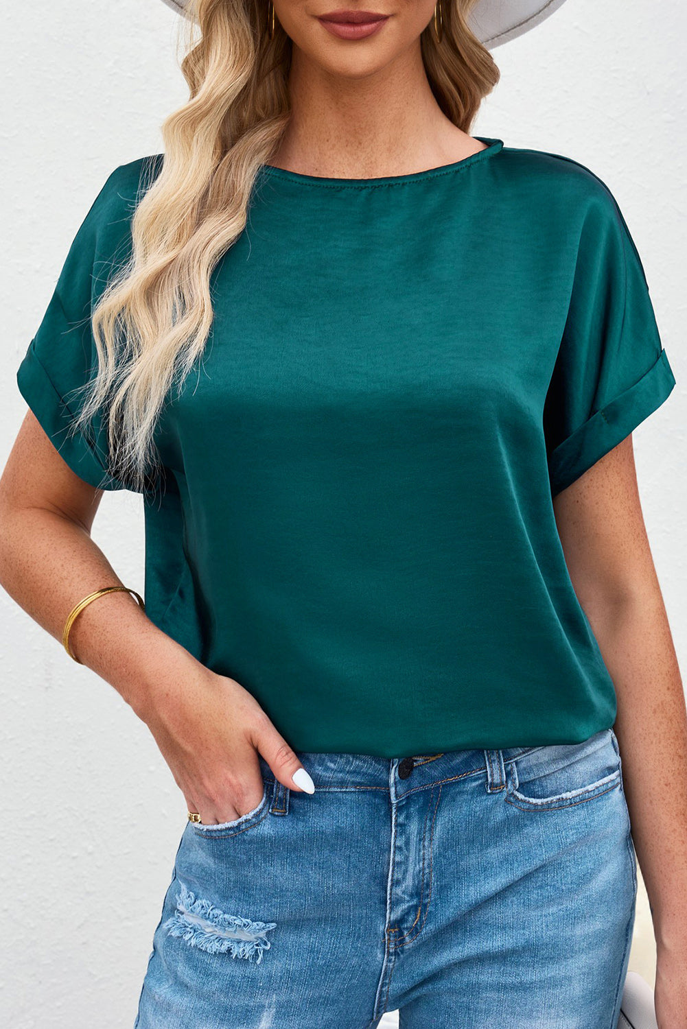 T-shirt a maniche corte tinta unita color albicocca