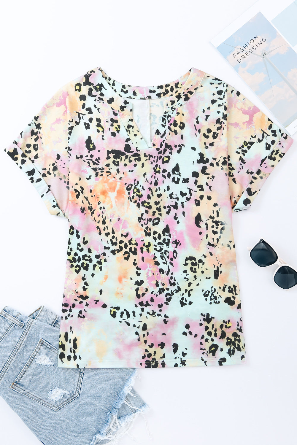 Leopard barvana bluza z v-izrezom