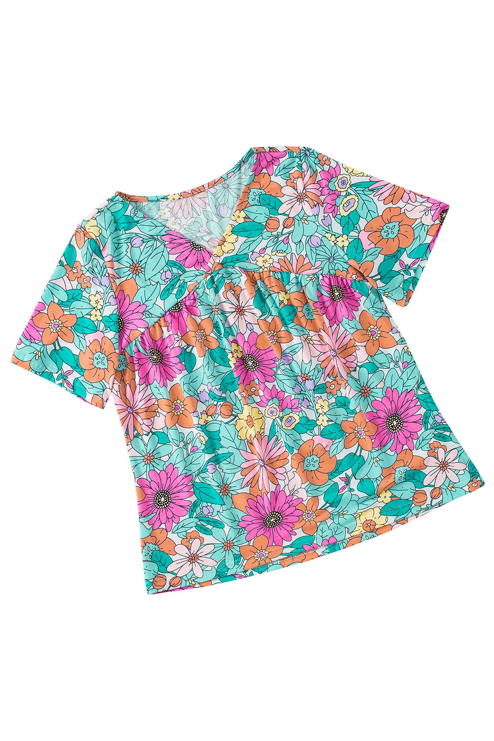 Multicolor Floral Print Short Sleeve Babydoll Blouse