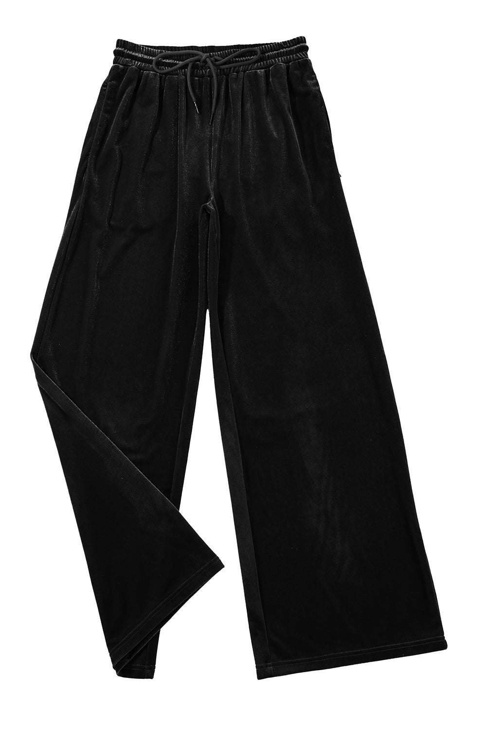 Pantalon large noir uni à taille avec cordon de serrage