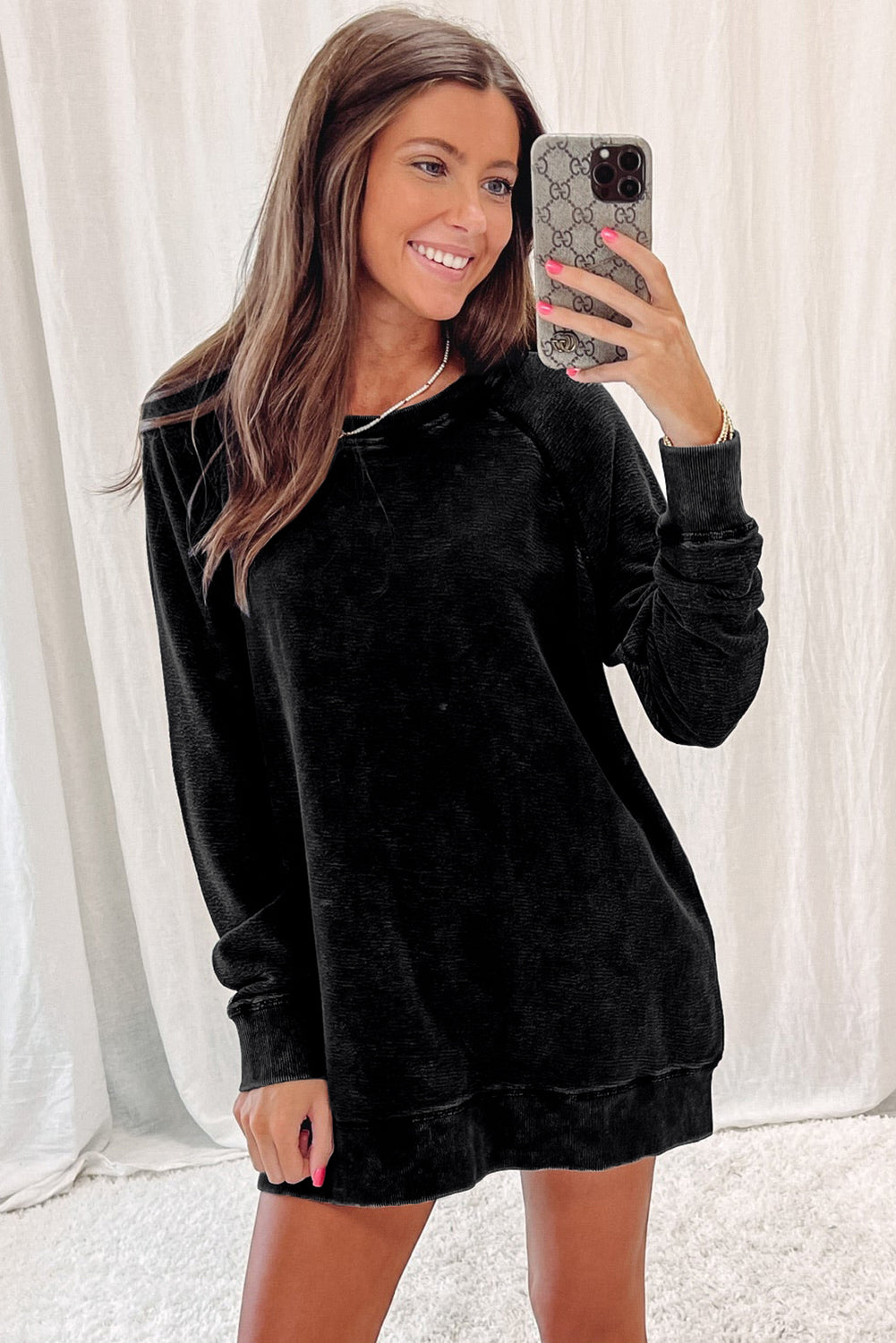 Black Mineral Wash Oversized Pullover Sweatshirt