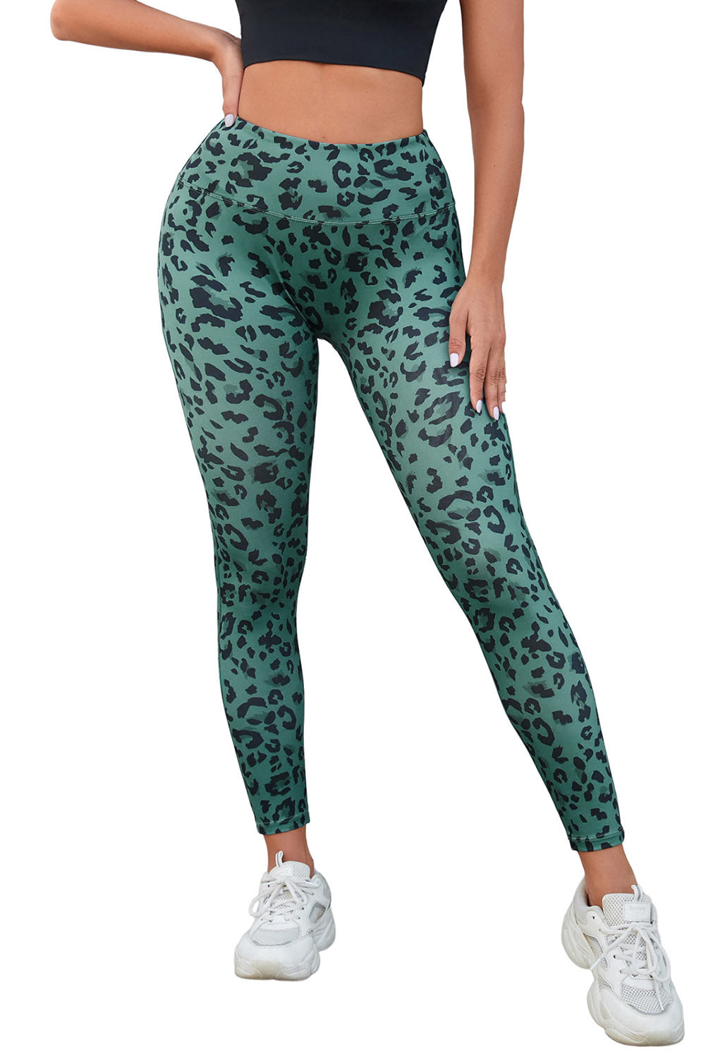 Grüne klassische Active-Leggings mit Leopardenmuster