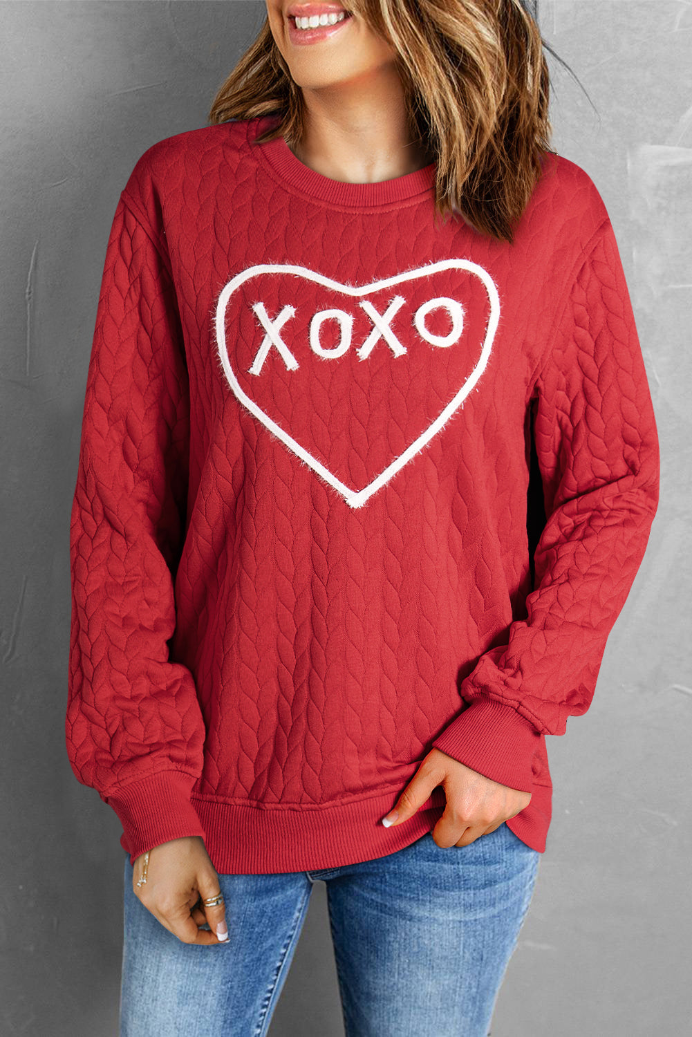 Racing Red Heart XOXO majica s izvezenom teksturom od šenile