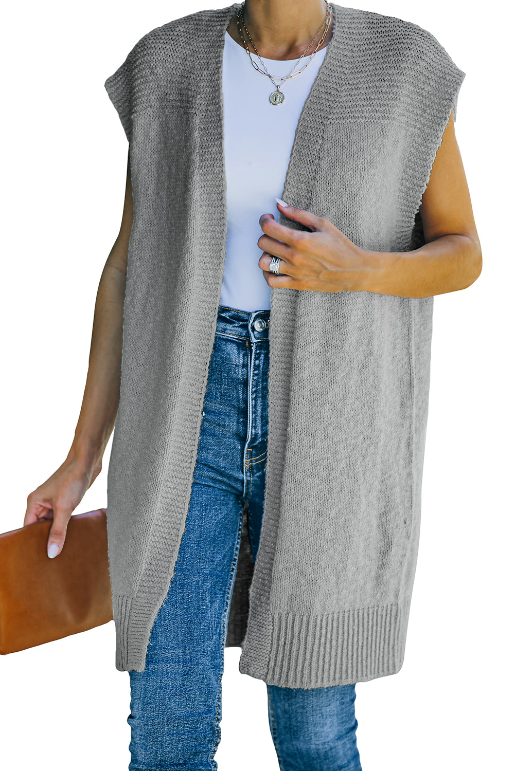 Maglione cardigan con gilet basic grigio