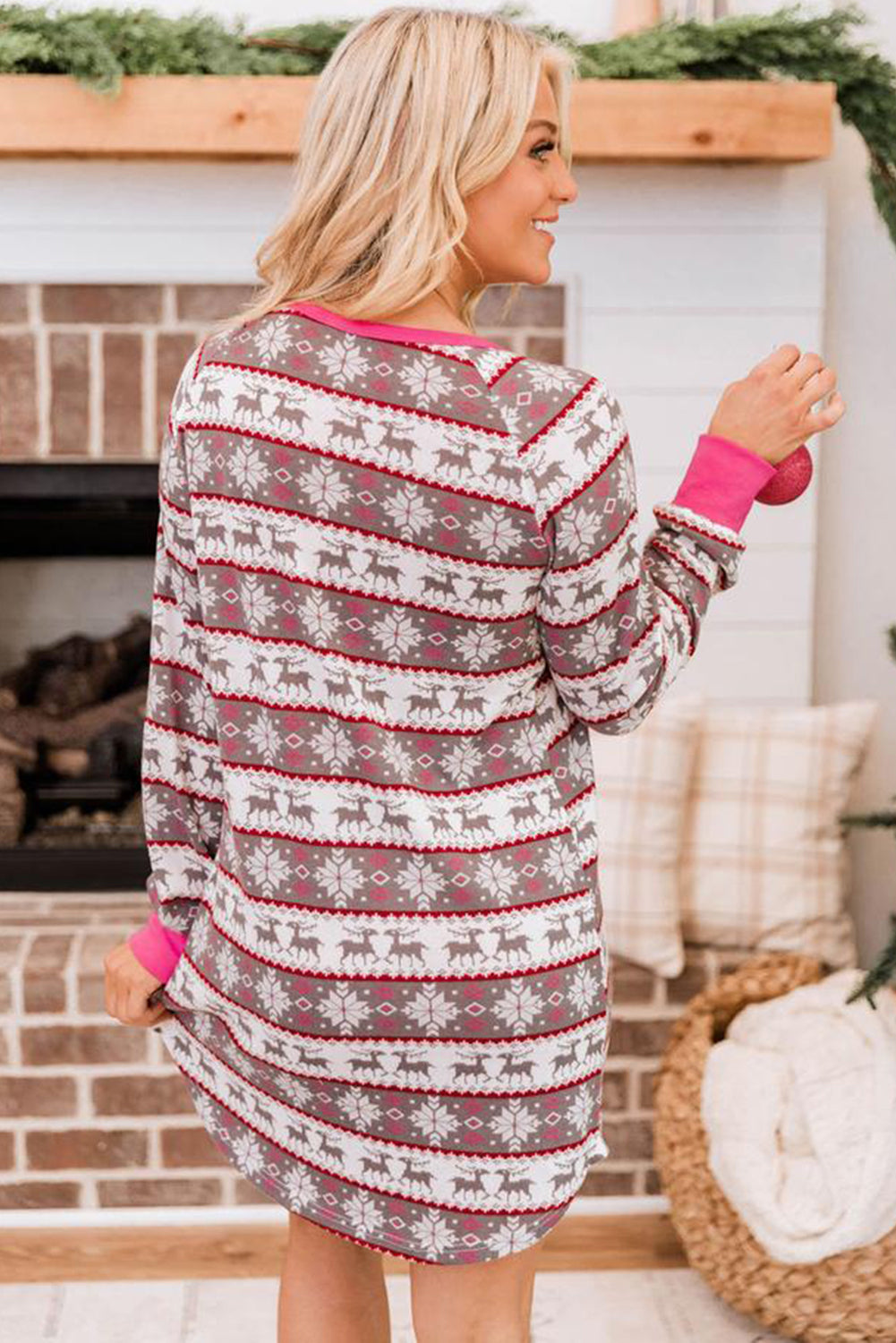Robe de pyjama Henley à motif de Noël rose
