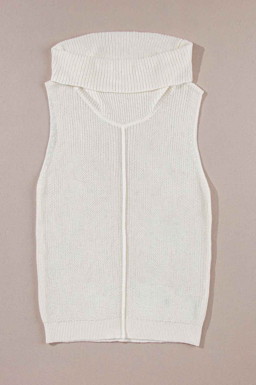 Gilet maglione bianco con collo ad anello e cucitura centrale