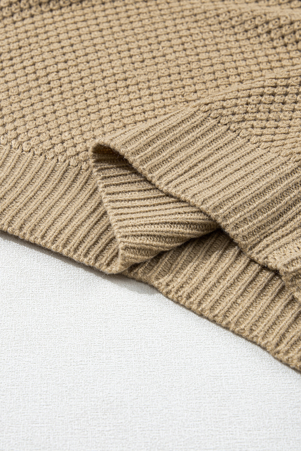 Pale Khaki Turtleneck Textured Short Sleeve Sweater