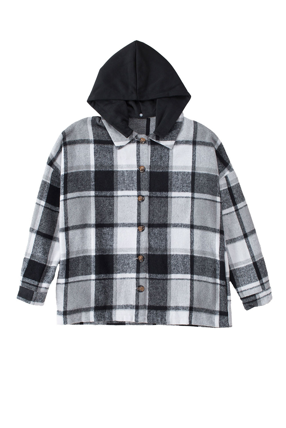 Orange Hooded Plaid Button Front Shacket