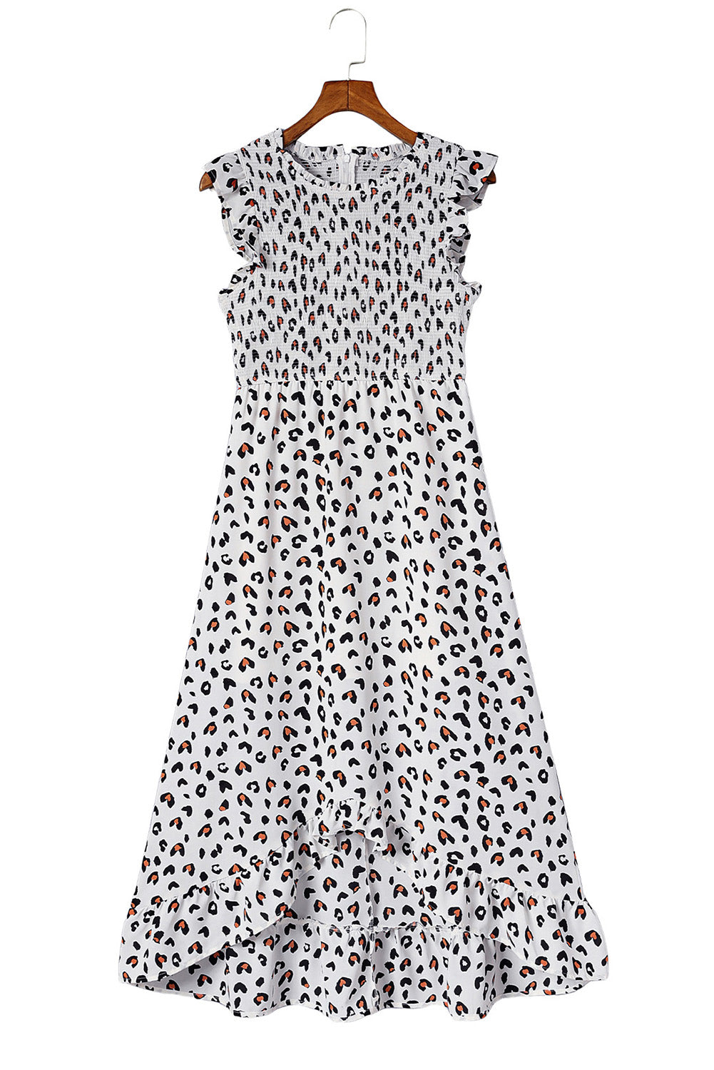 Bijela visoka niska midi haljina s leopardom