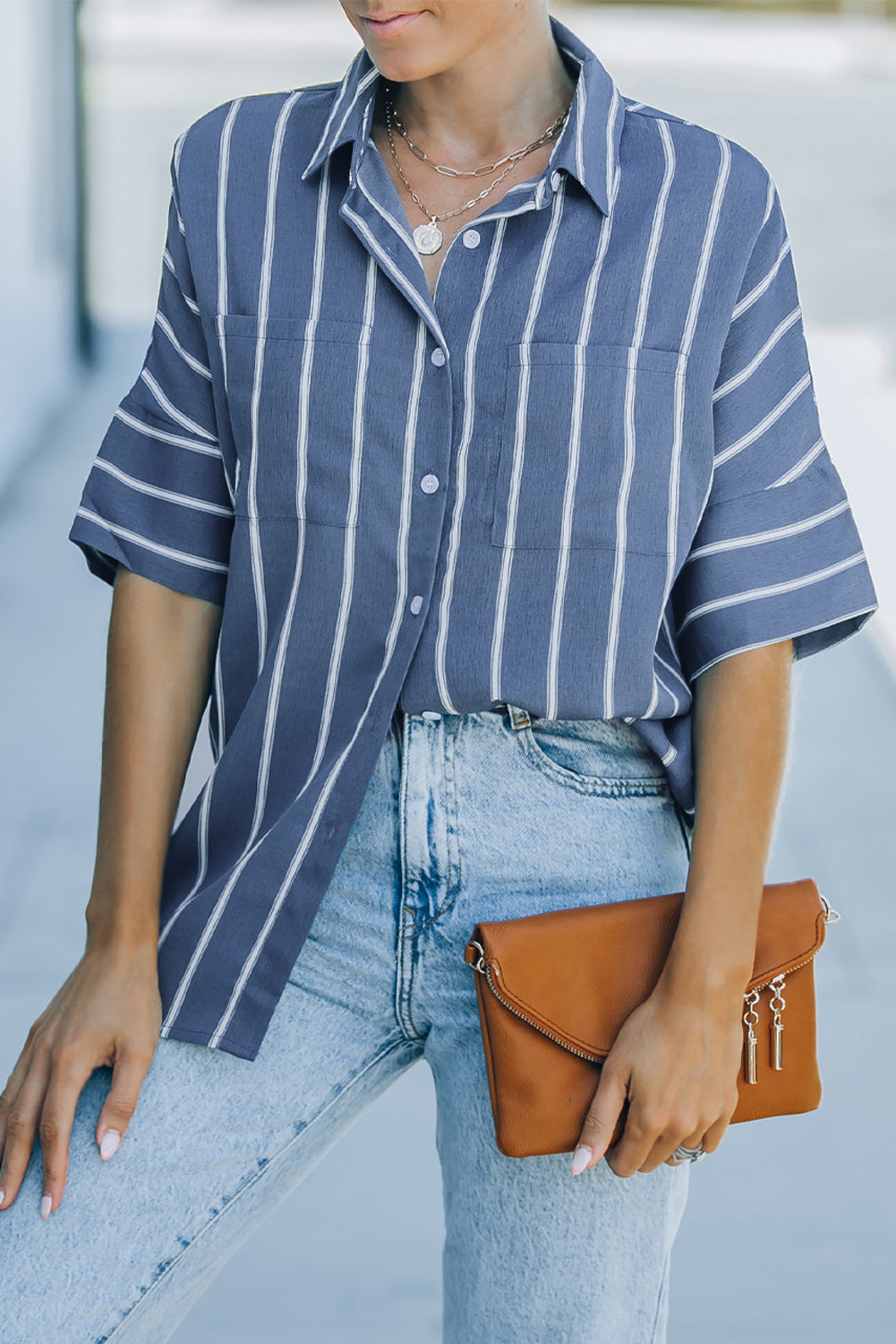 Blue Pocketed Striped Shirt