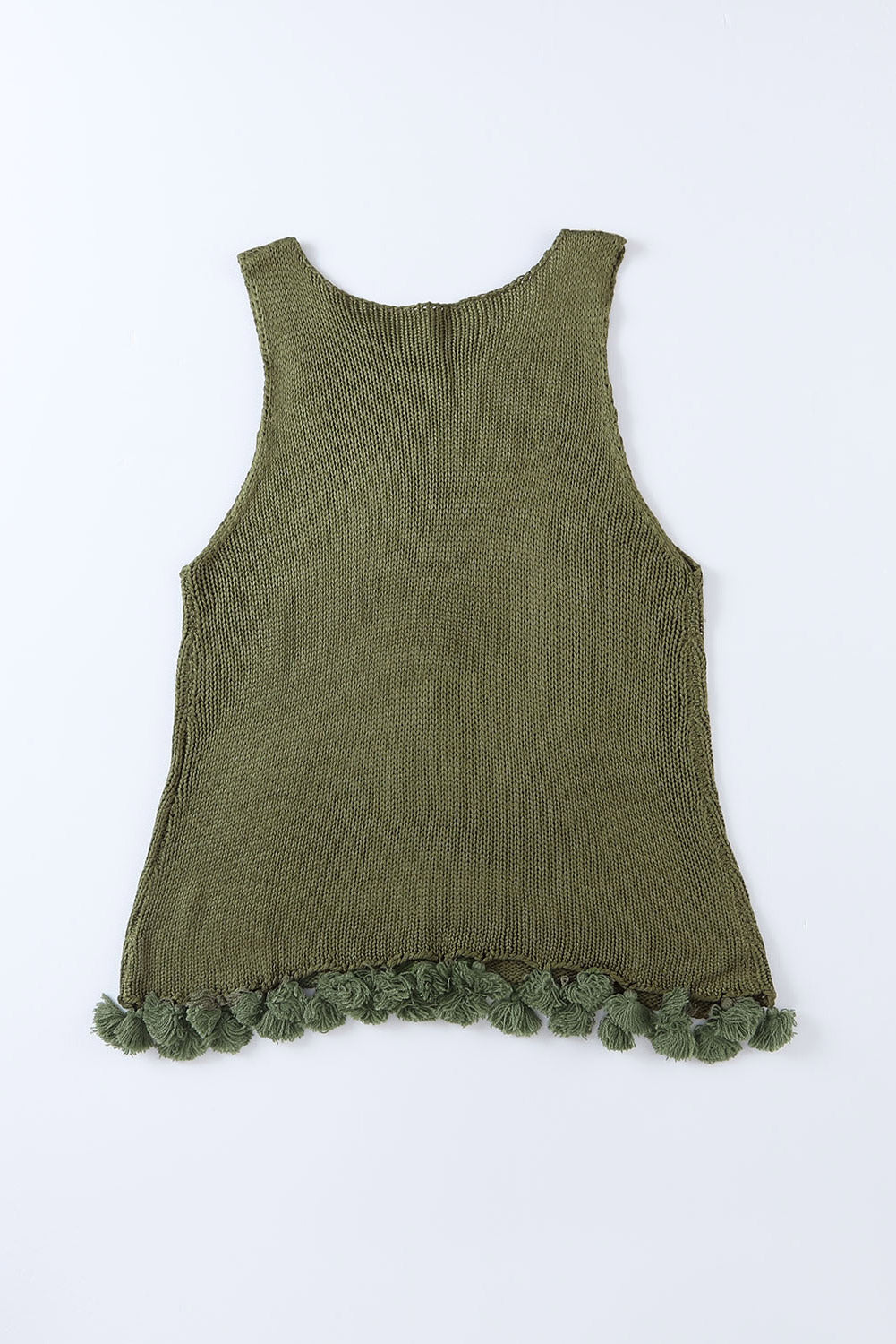 Zelena heklana izdubljena pletena majica s resicama