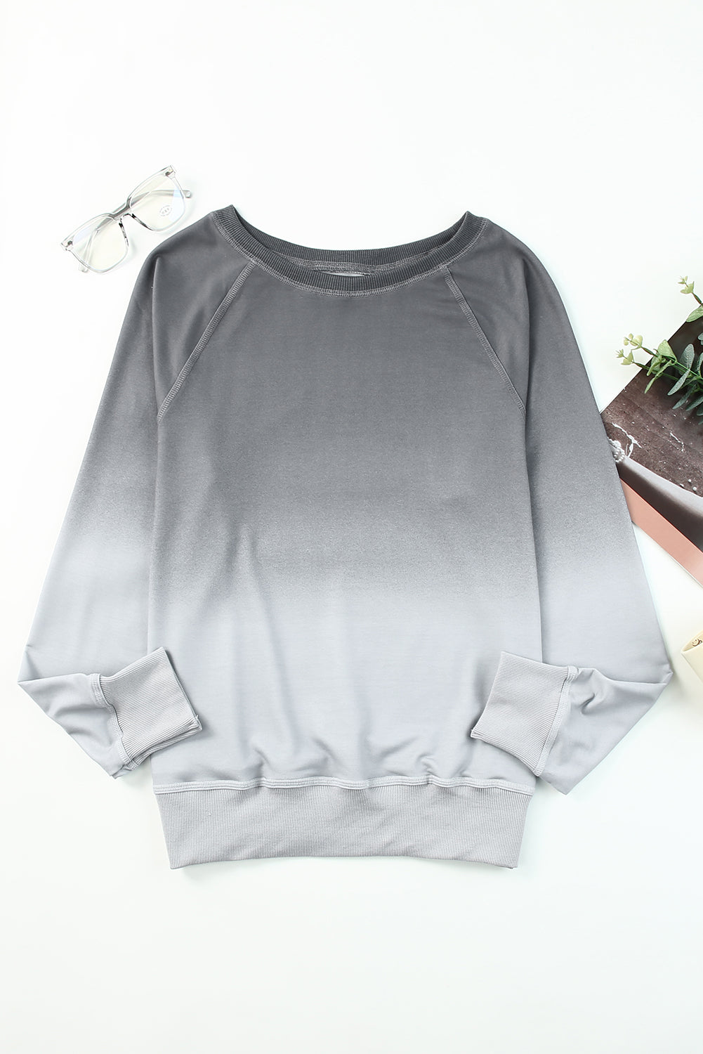 Graues Ombré-Langarm-Sweatshirt mit Rundhalsausschnitt