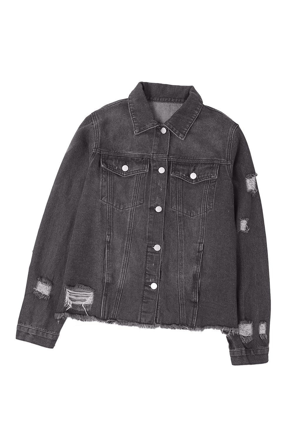 Himmelblaue Jeansjacke mit Distressed-Revers und unversäubertem Saum und Knöpfen