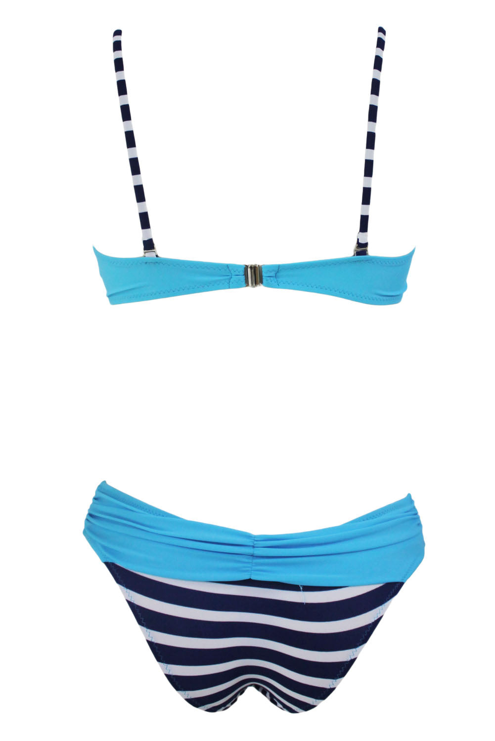 Črtasto modre podložene naborne bikini komplete