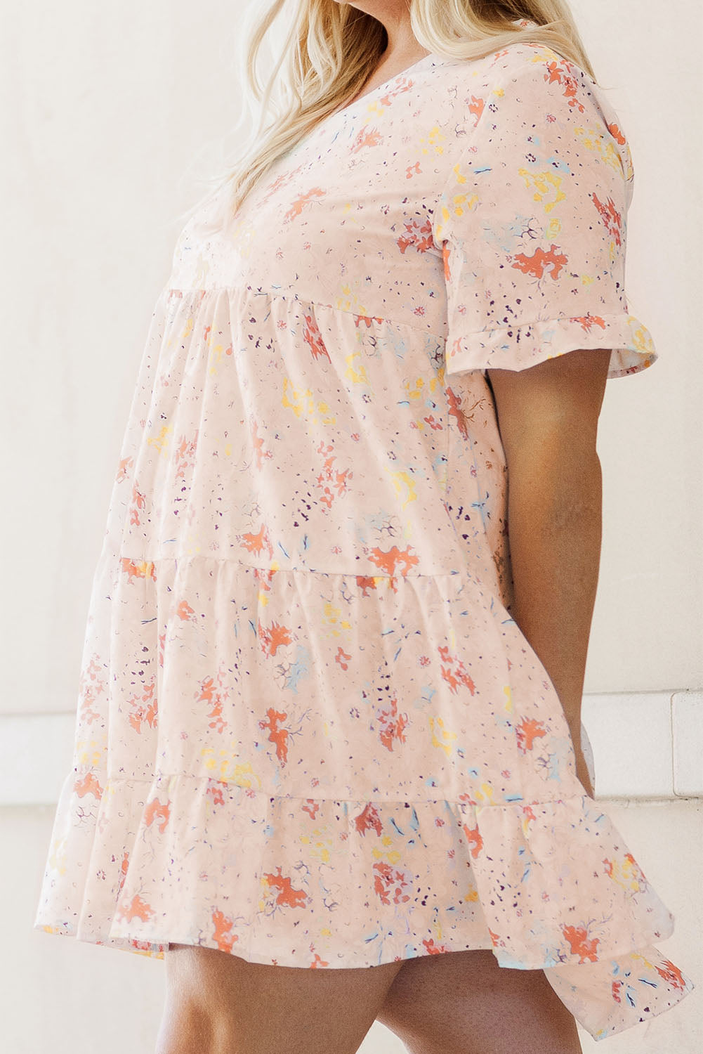 Pink Plus Size Floral Pattern Babydoll Swing Dress